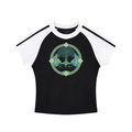 EveCodex Deco Contrast Stripes Bodycon Raglan  Sleeve T-Shirt