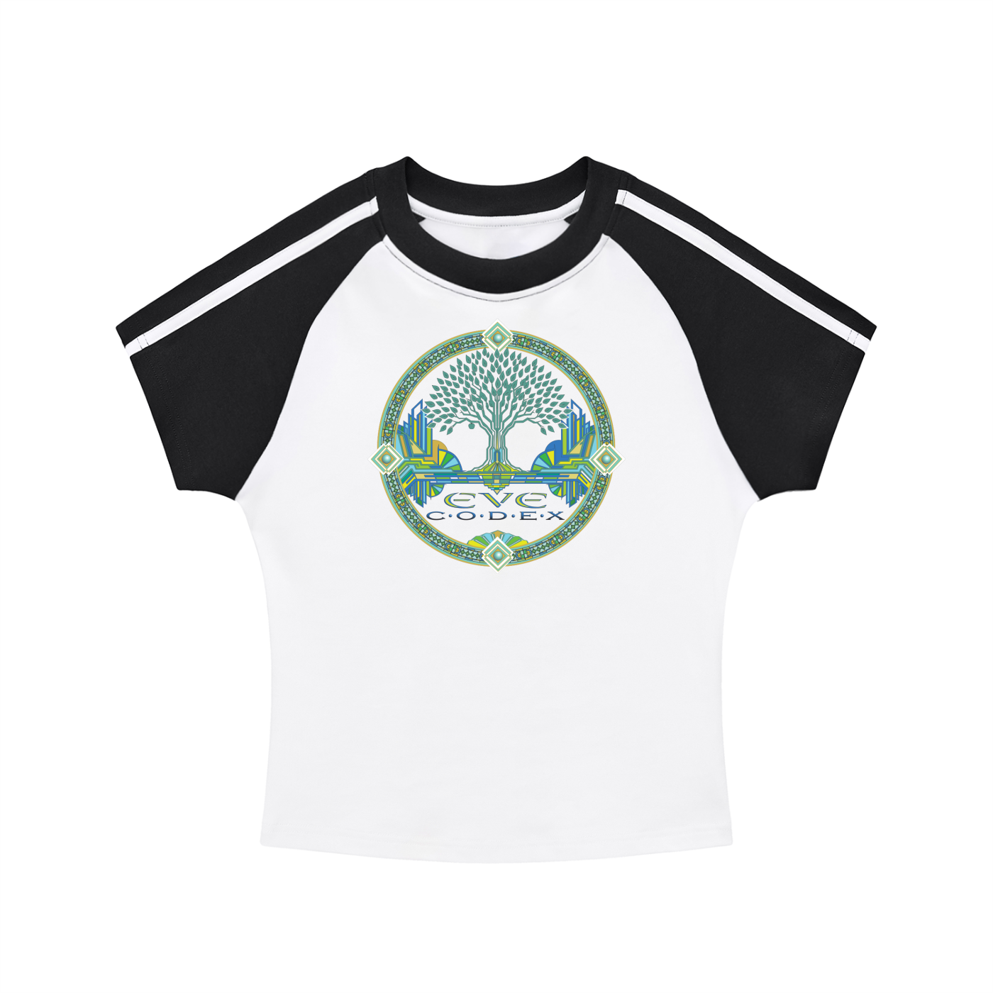EveCodex Deco Contrast Stripes Bodycon Raglan  Sleeve T-Shirt