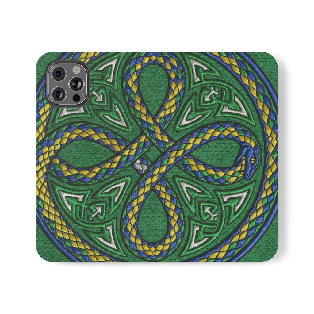 Ouroboros Green Flip Phone Case - Green & Gold Celtic Wallet Cover