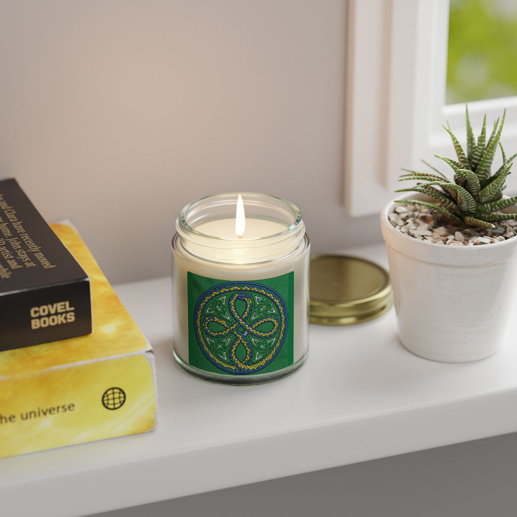 Candela Profumata al Cocco e Albicocca — Nodo Celtico Verde 4oz/9oz