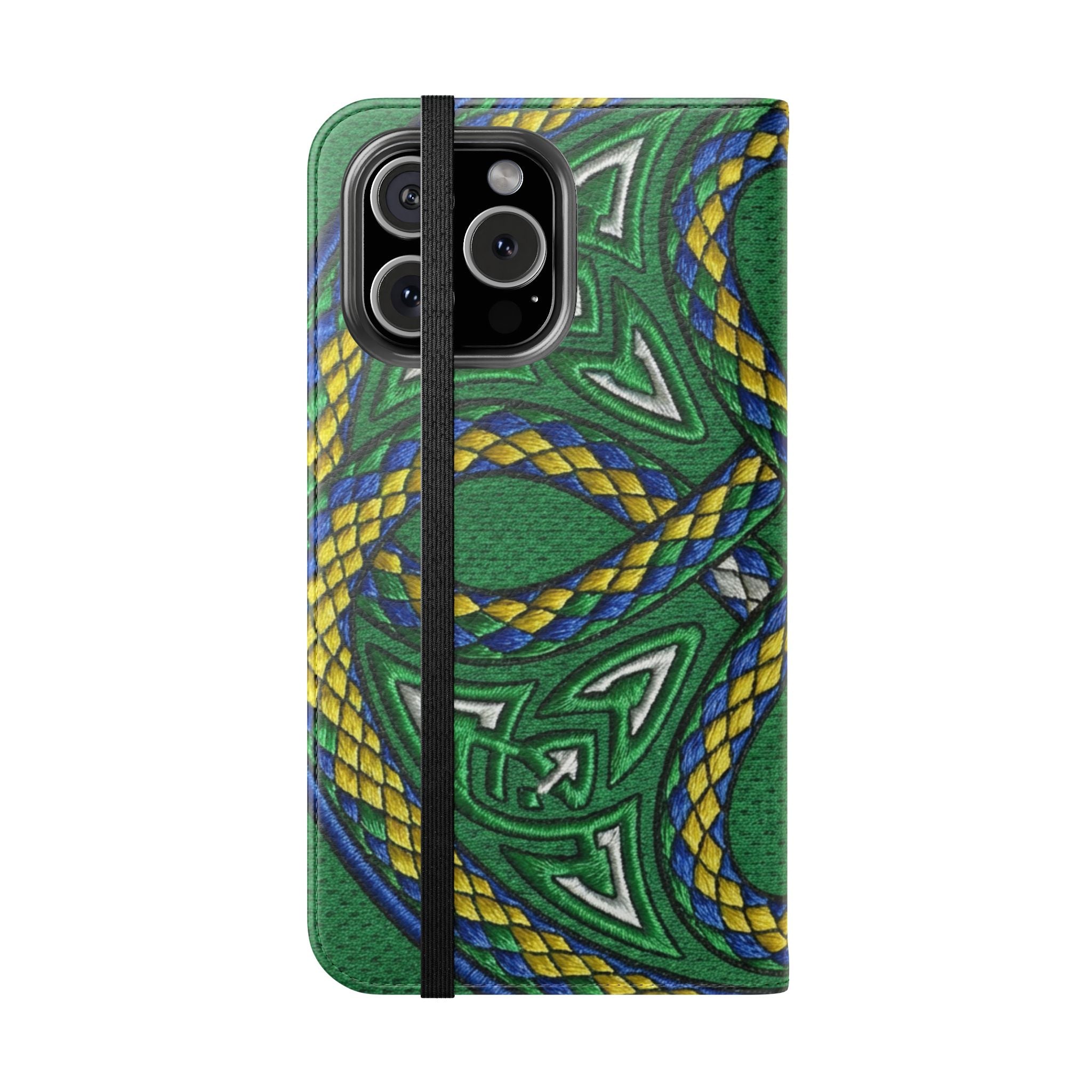 Ouroboros Green Flip Phone Case - Green & Gold Celtic Wallet Cover