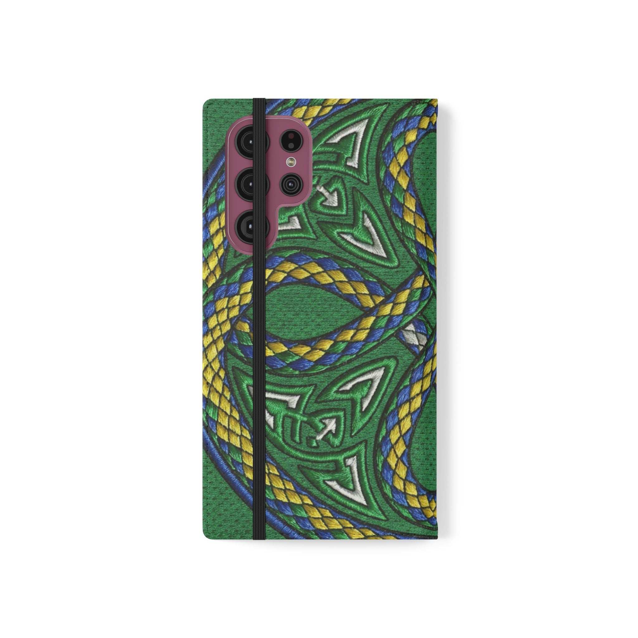 Ouroboros Green Flip Phone Case - Green & Gold Celtic Wallet Cover