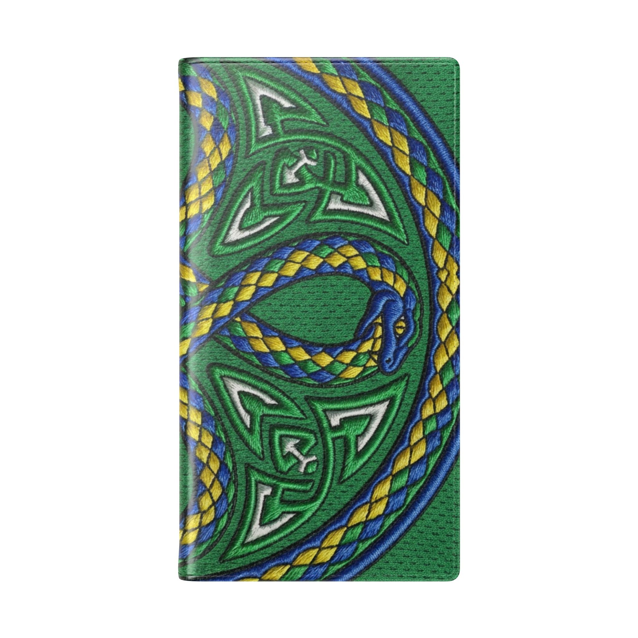 Ouroboros Green Flip Phone Case - Green & Gold Celtic Wallet Cover