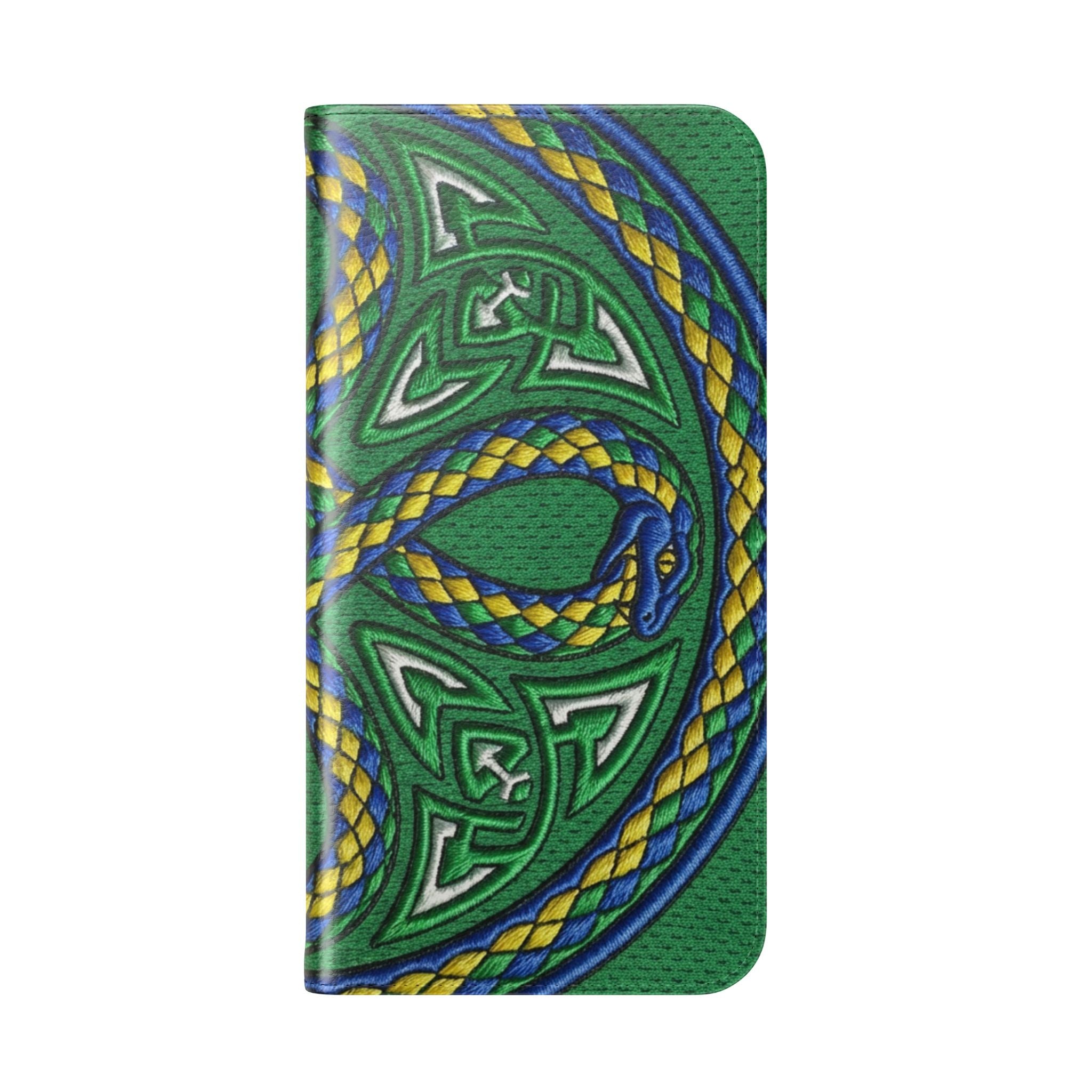 Ouroboros Green Flip Phone Case - Green & Gold Celtic Wallet Cover
