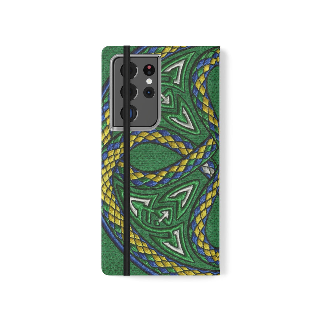 Ouroboros Green Flip Phone Case - Green & Gold Celtic Wallet Cover