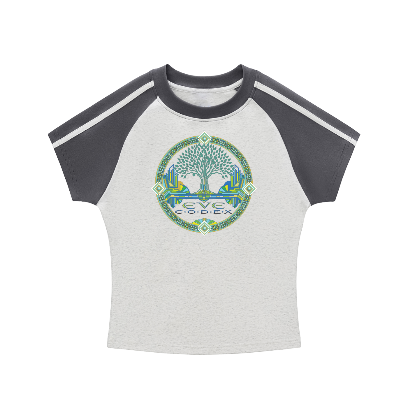 EveCodex Deco Contrast Stripes Bodycon Raglan  Sleeve T-Shirt