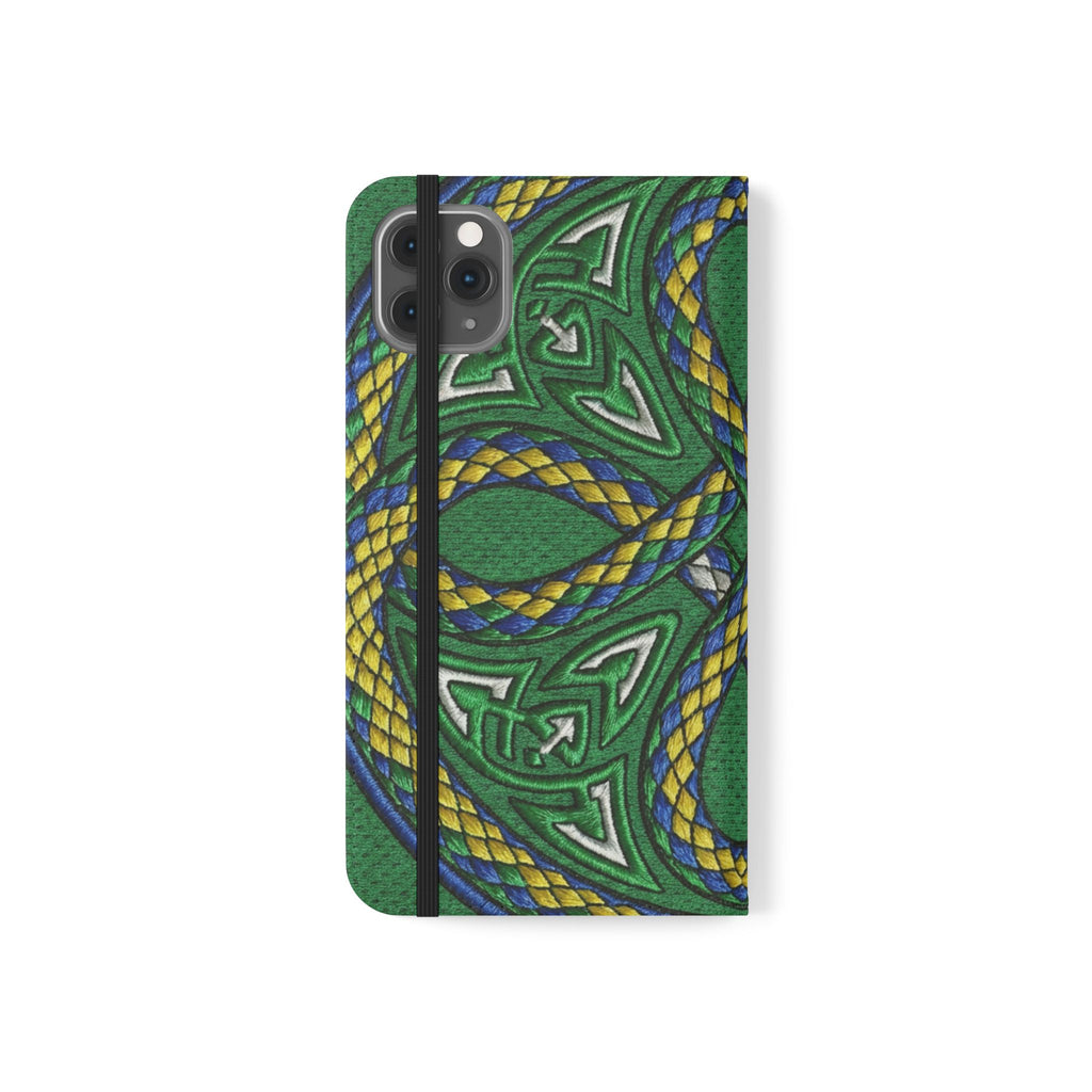 Ouroboros Green Flip Phone Case - Green & Gold Celtic Wallet Cover