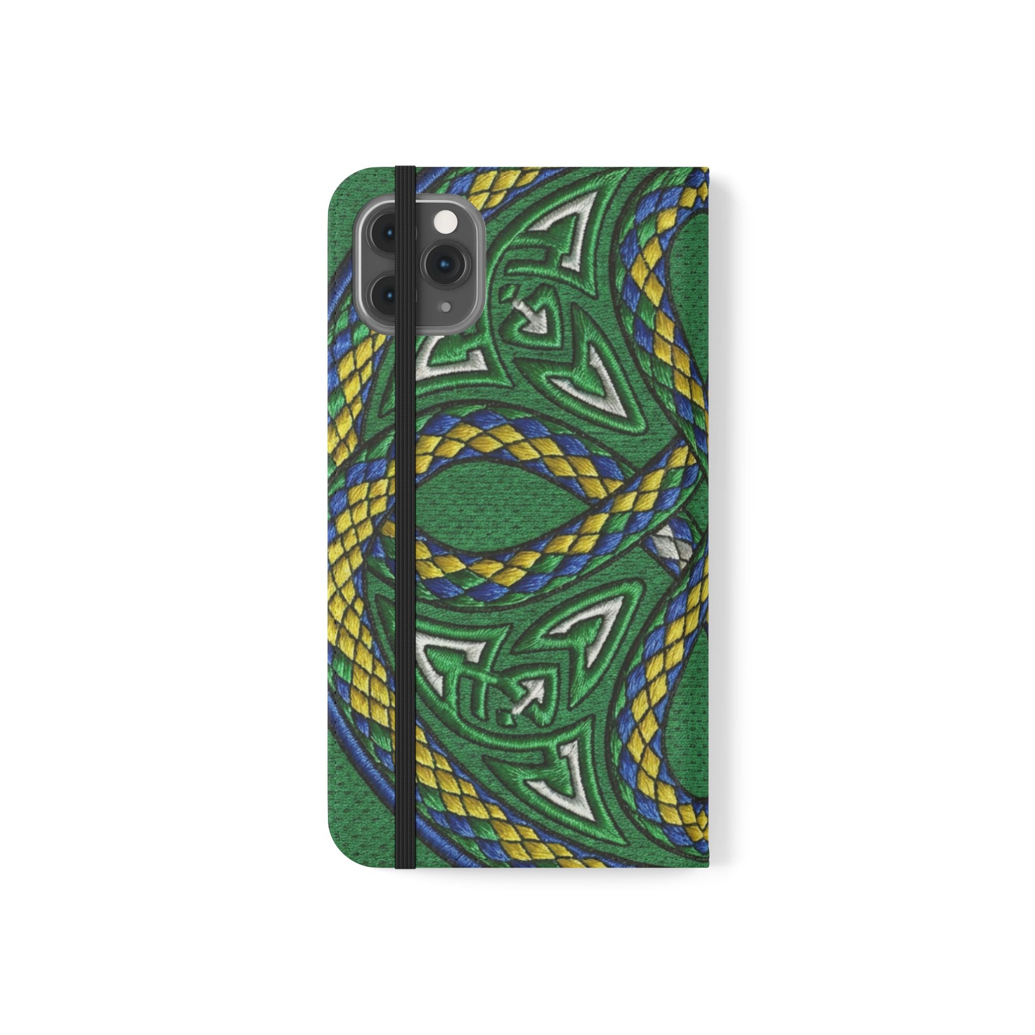 Ouroboros Green Flip Phone Case - Green & Gold Celtic Wallet Cover