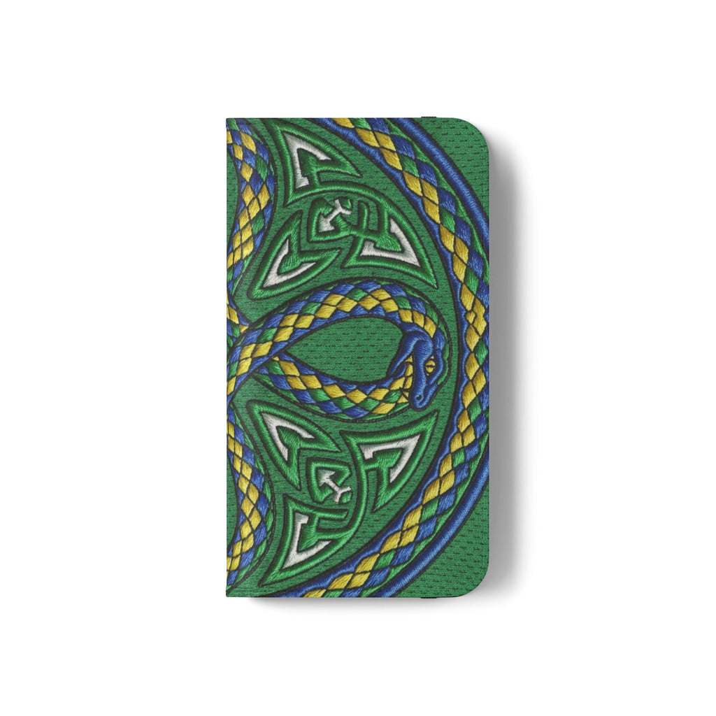 Ouroboros Green Flip Phone Case - Green & Gold Celtic Wallet Cover