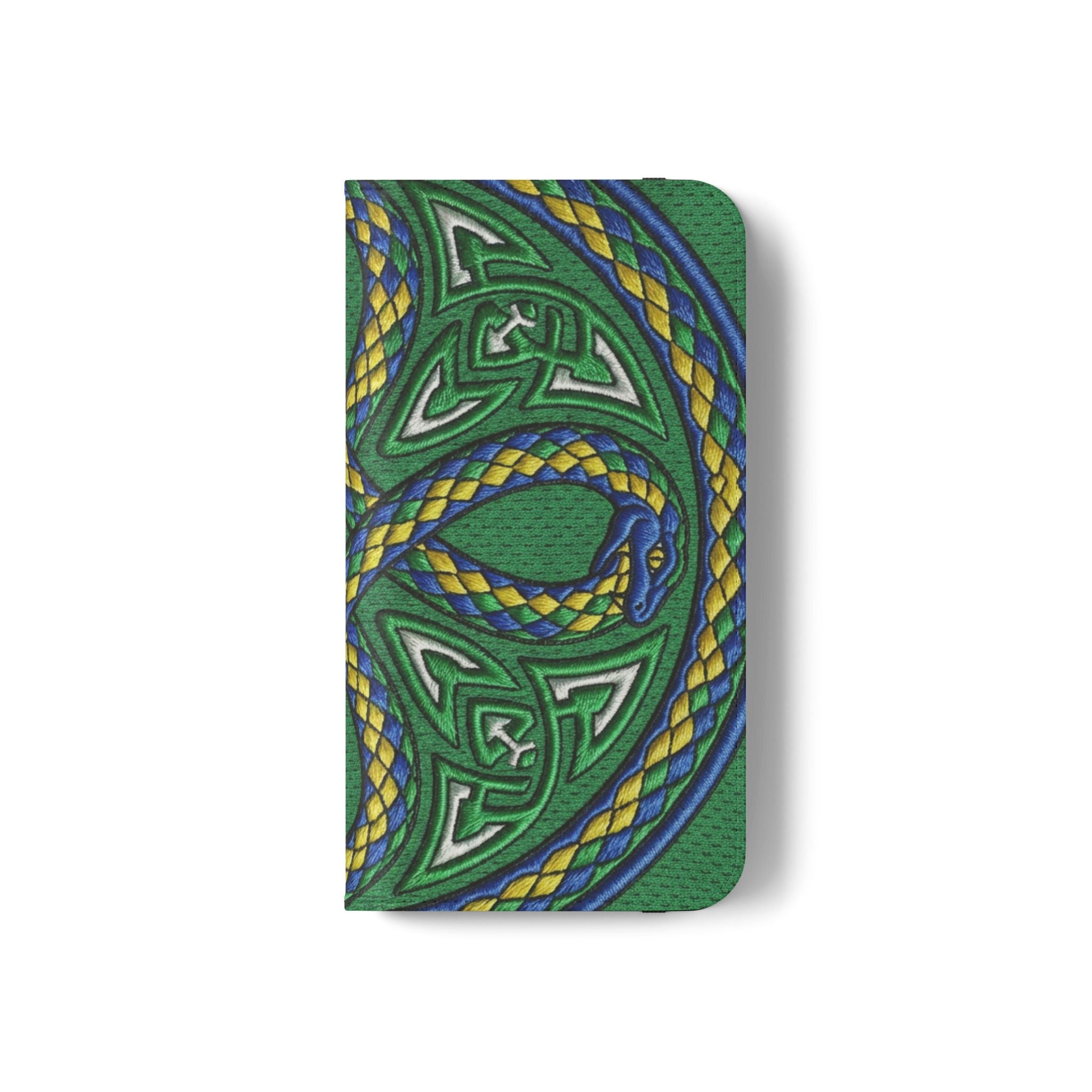 Ouroboros Green Flip Phone Case - Green & Gold Celtic Wallet Cover