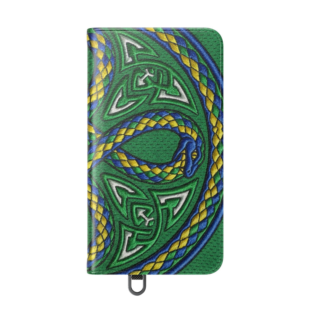 Ouroboros Green Flip Phone Case - Green & Gold Celtic Wallet Cover