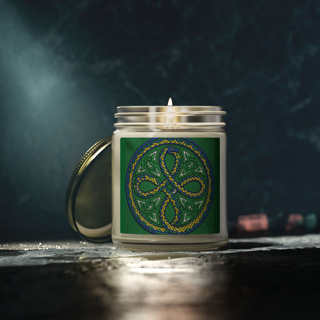 Candela Profumata al Cocco e Albicocca — Nodo Celtico Verde 4oz/9oz