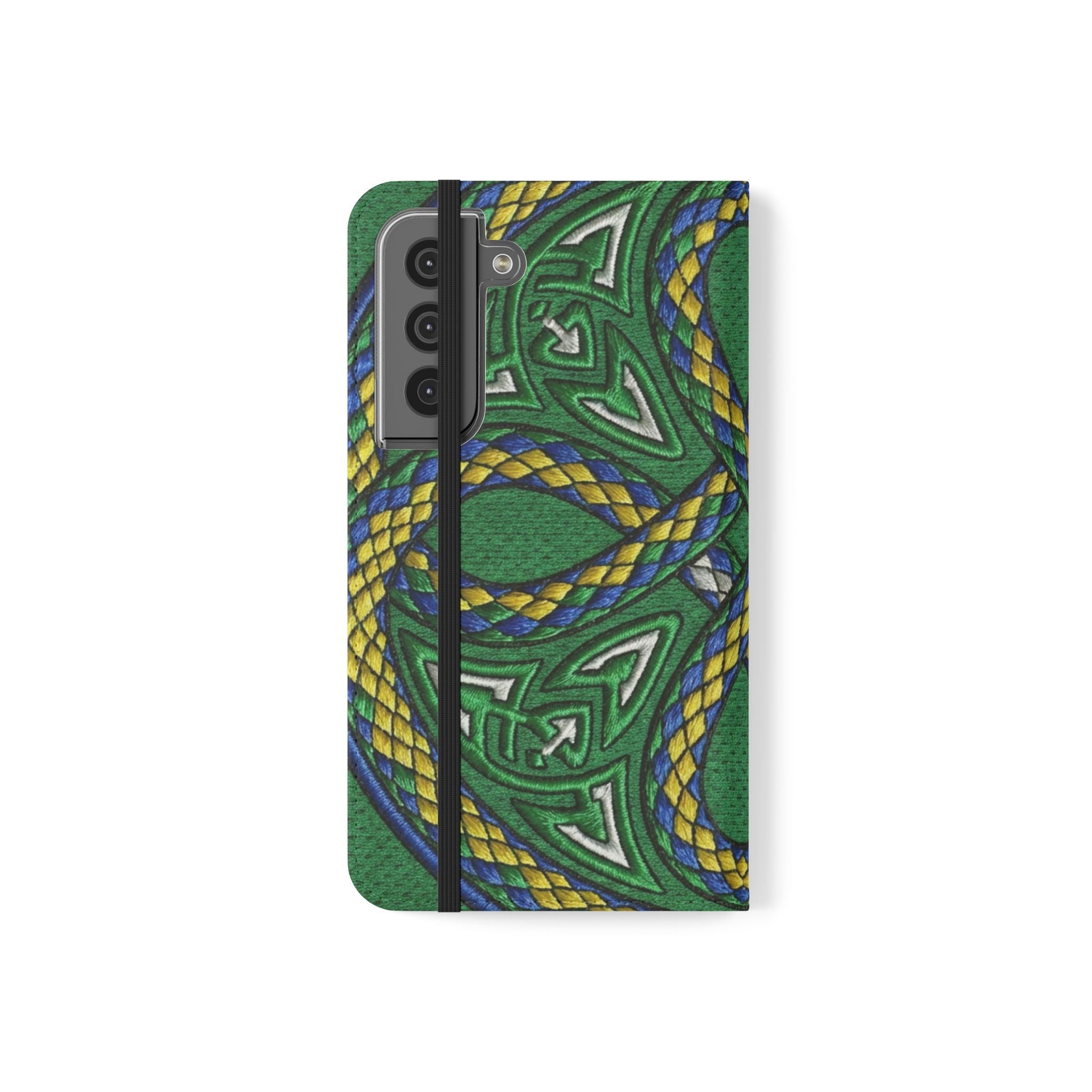 Ouroboros Green Flip Phone Case - Green & Gold Celtic Wallet Cover