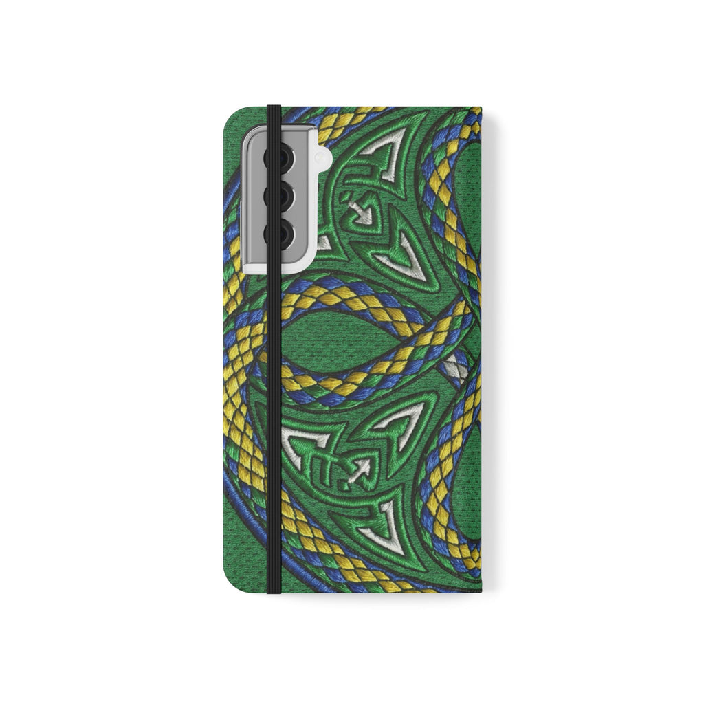 Ouroboros Green Flip Phone Case - Green & Gold Celtic Wallet Cover