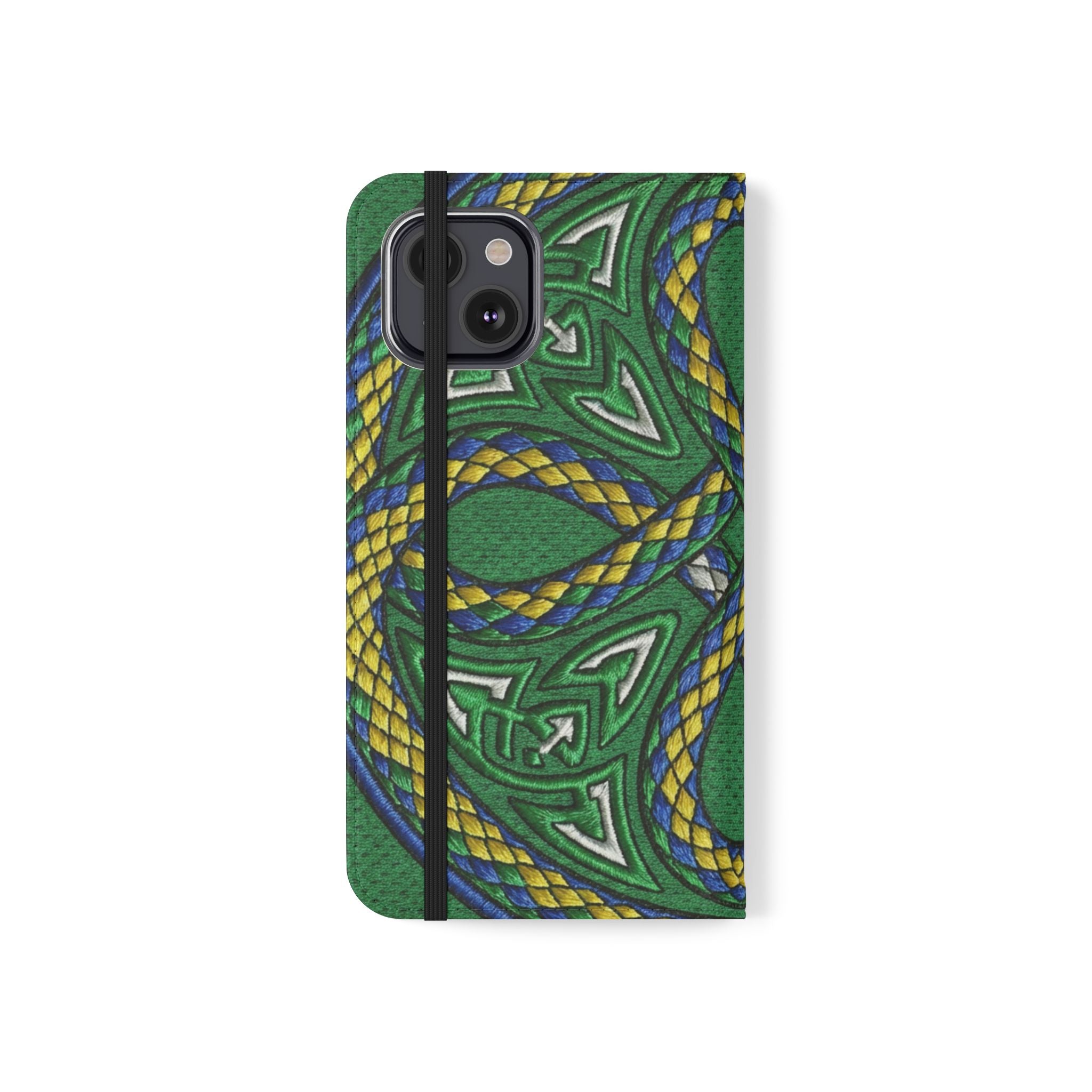 Ouroboros Green Flip Phone Case - Green & Gold Celtic Wallet Cover
