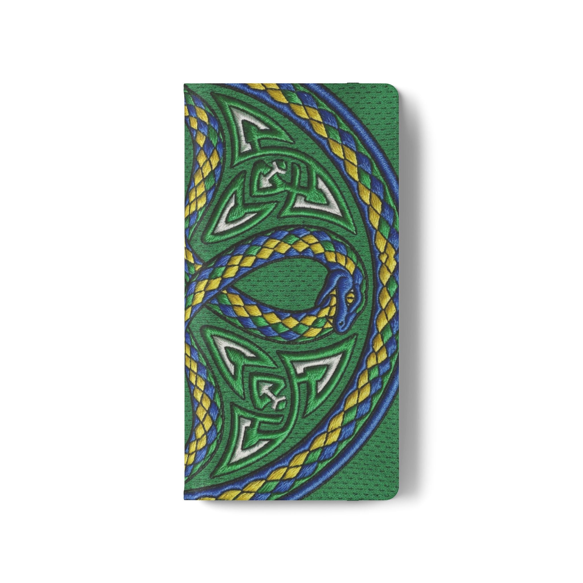Ouroboros Green Flip Phone Case - Green & Gold Celtic Wallet Cover