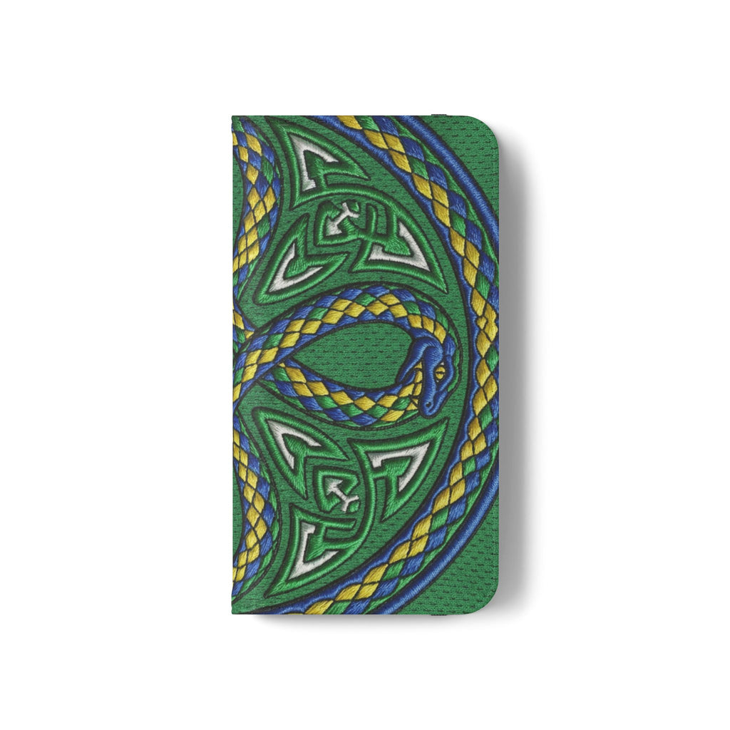 Ouroboros Green Flip Phone Case - Green & Gold Celtic Wallet Cover