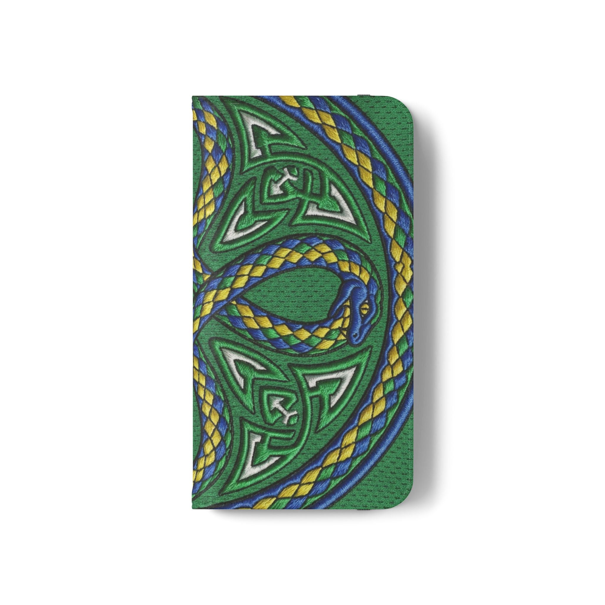 Ouroboros Green Flip Phone Case - Green & Gold Celtic Wallet Cover