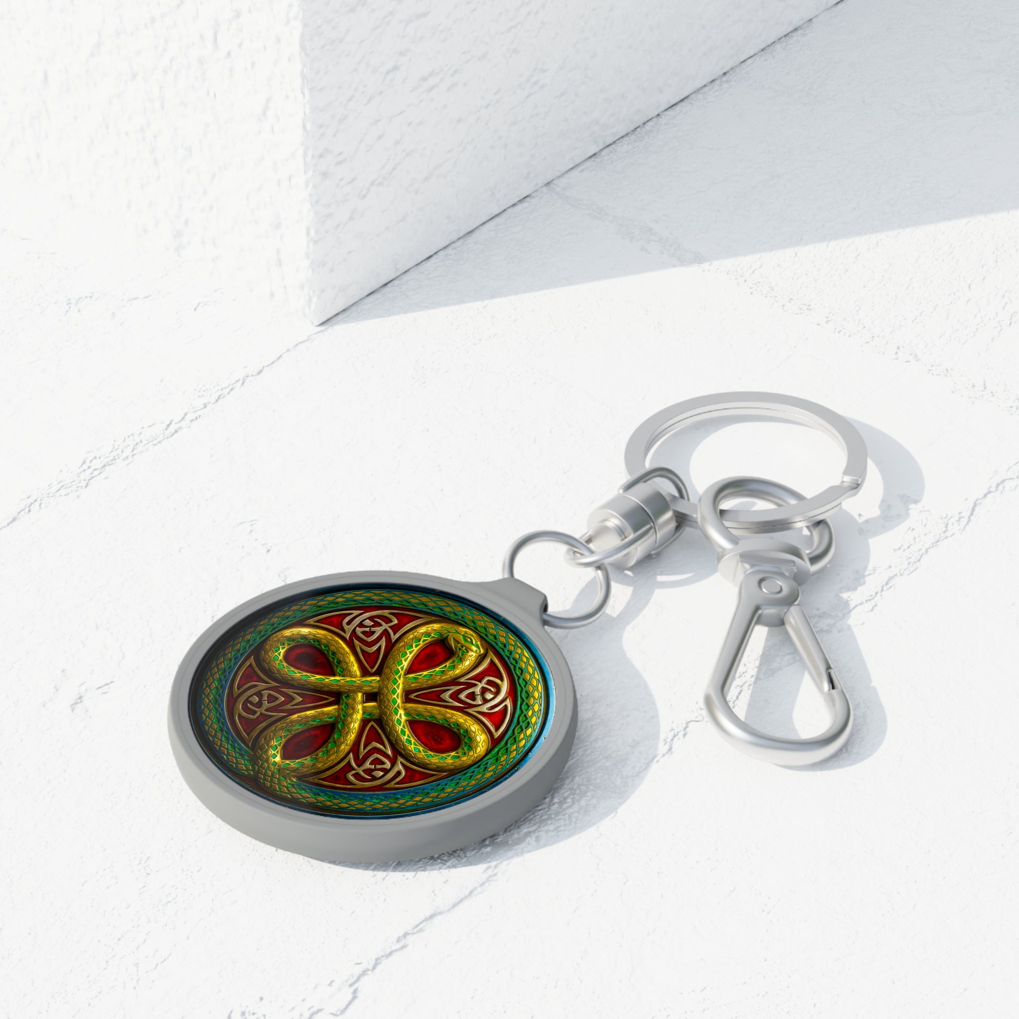 VoK Ouroboros Pathos Keyring Tag — Green & Red Triskelion Keychain