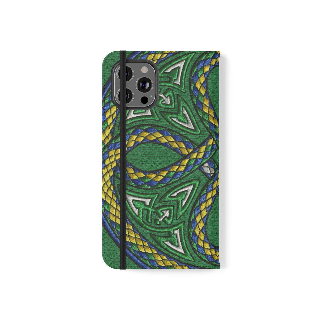 Ouroboros Green Flip Phone Case - Green & Gold Celtic Wallet Cover