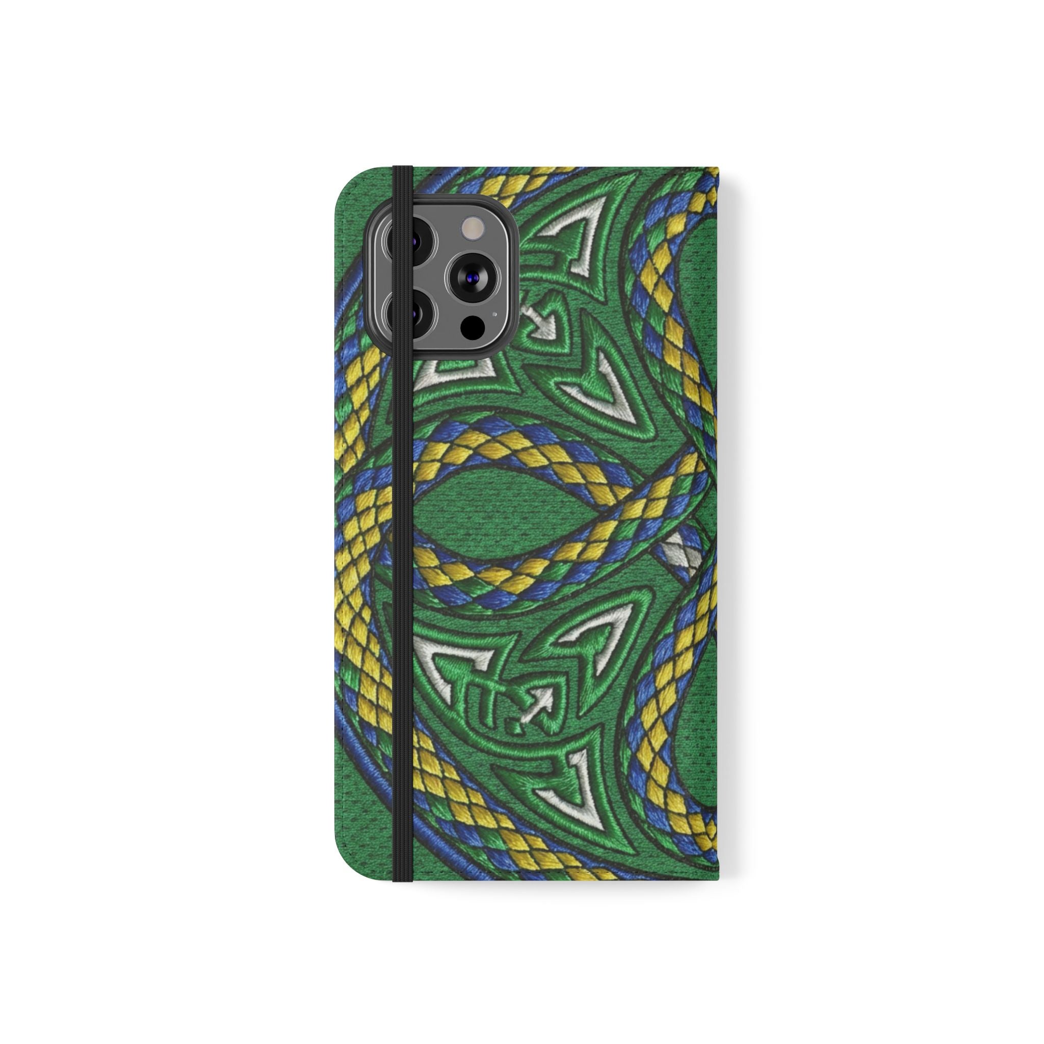 Ouroboros Green Flip Phone Case - Green & Gold Celtic Wallet Cover