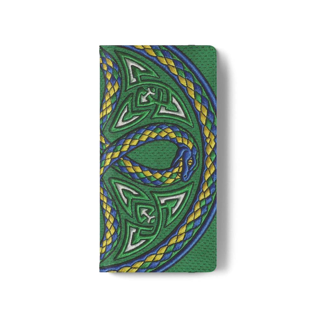 Ouroboros Green Flip Phone Case - Green & Gold Celtic Wallet Cover