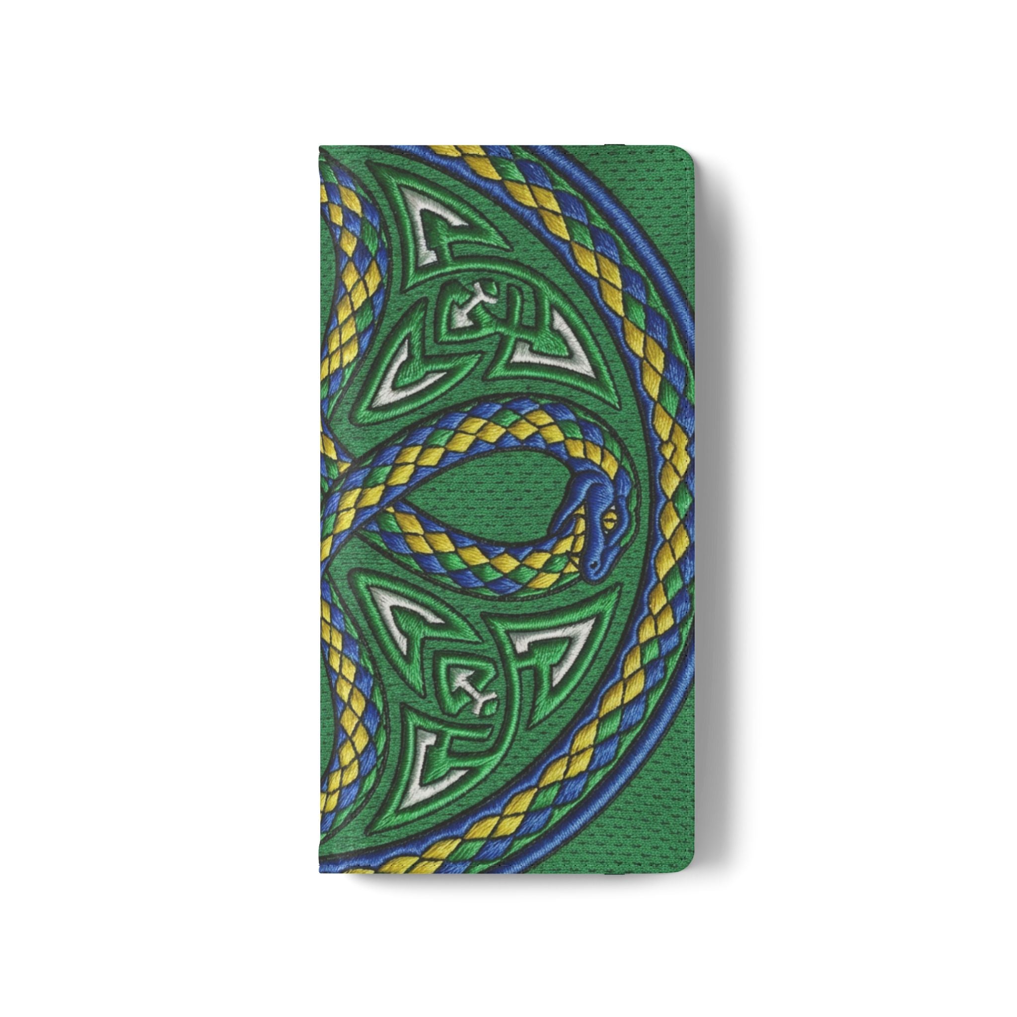Ouroboros Green Flip Phone Case - Green & Gold Celtic Wallet Cover