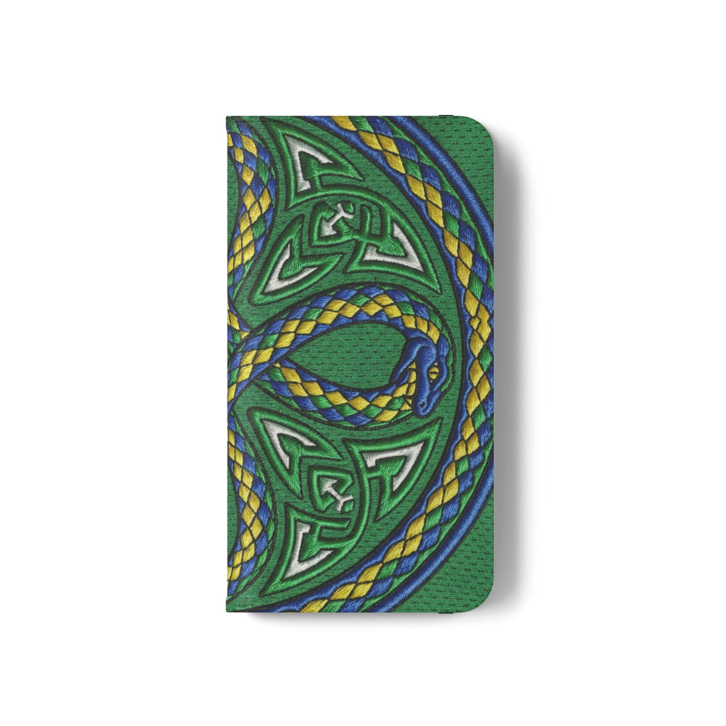 Ouroboros Green Flip Phone Case - Green & Gold Celtic Wallet Cover