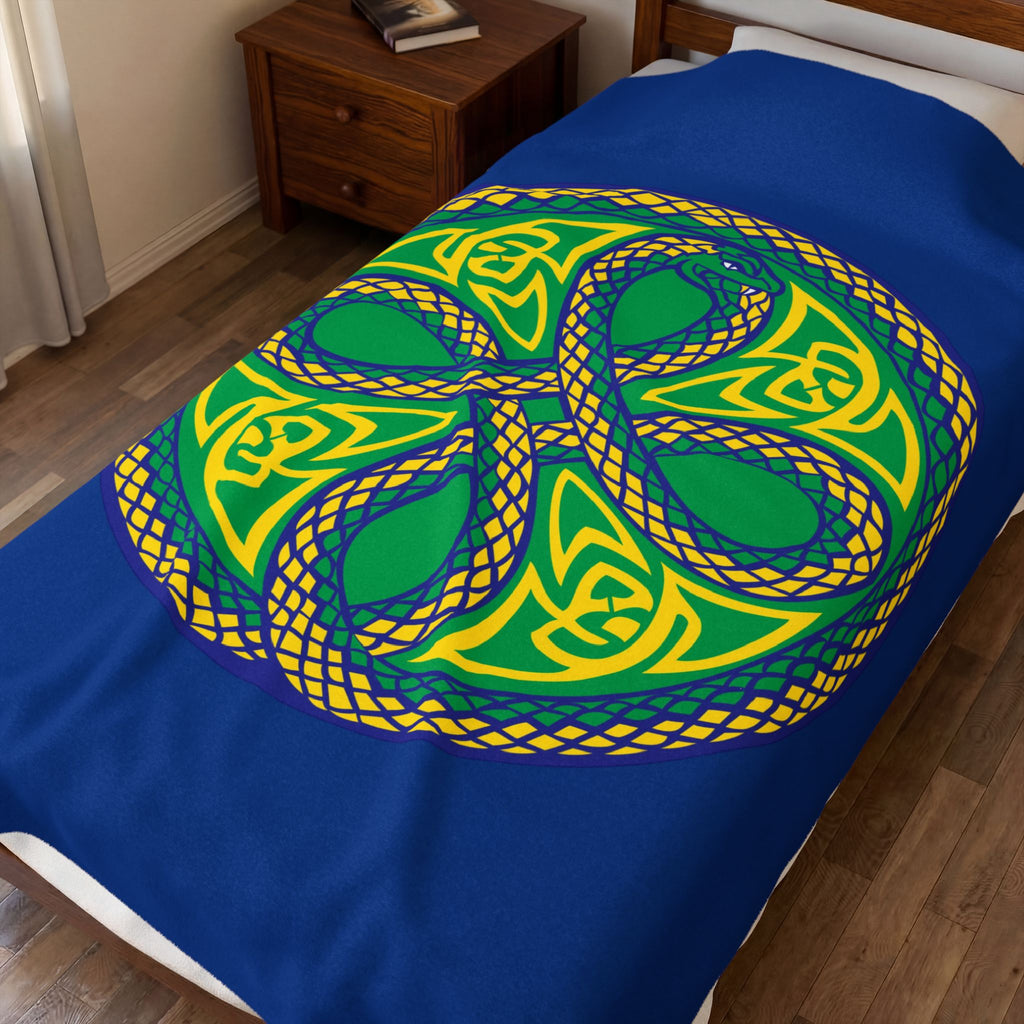 Ouroboros Green/Blue Mandala Velveteen Blanket