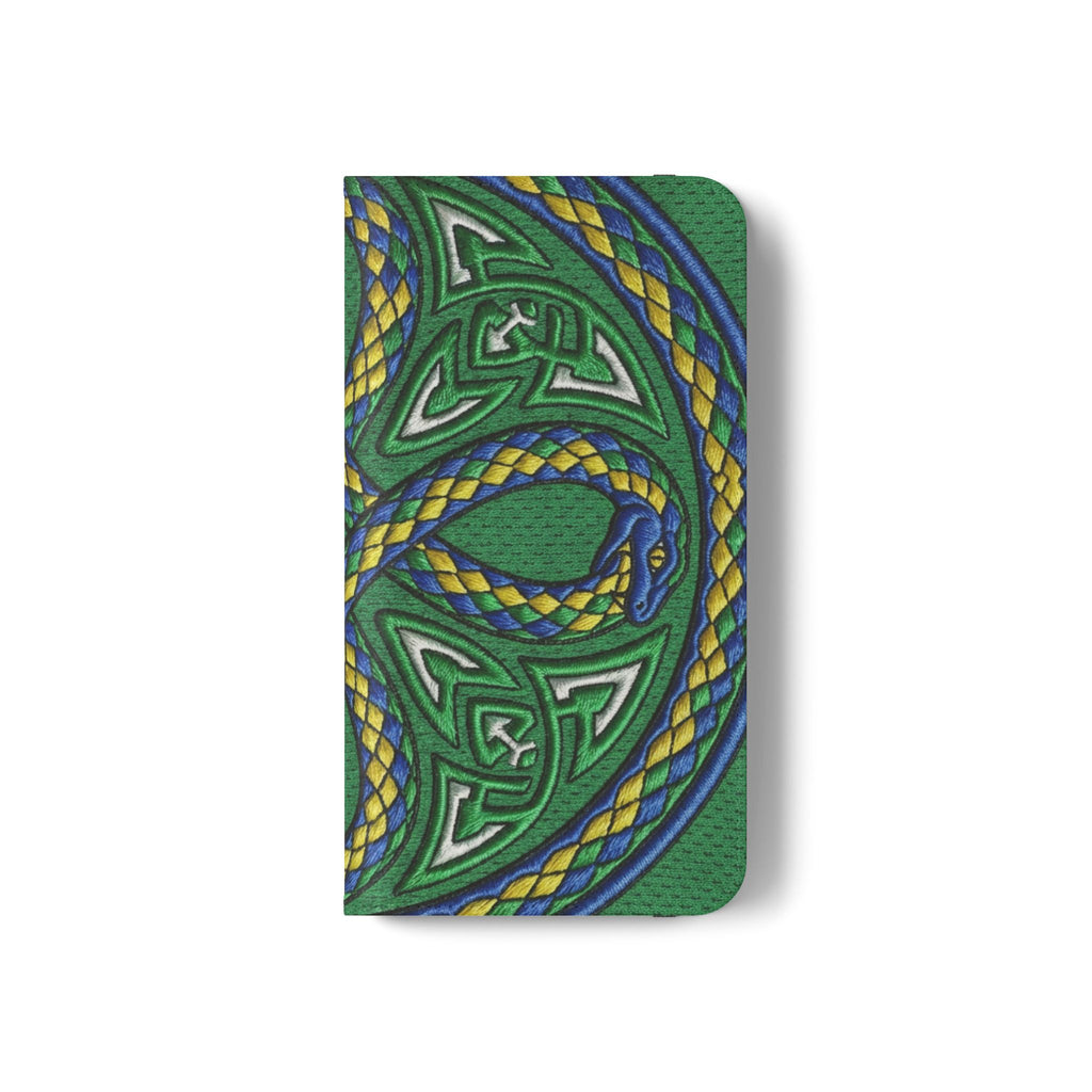 Ouroboros Green Flip Phone Case - Green & Gold Celtic Wallet Cover