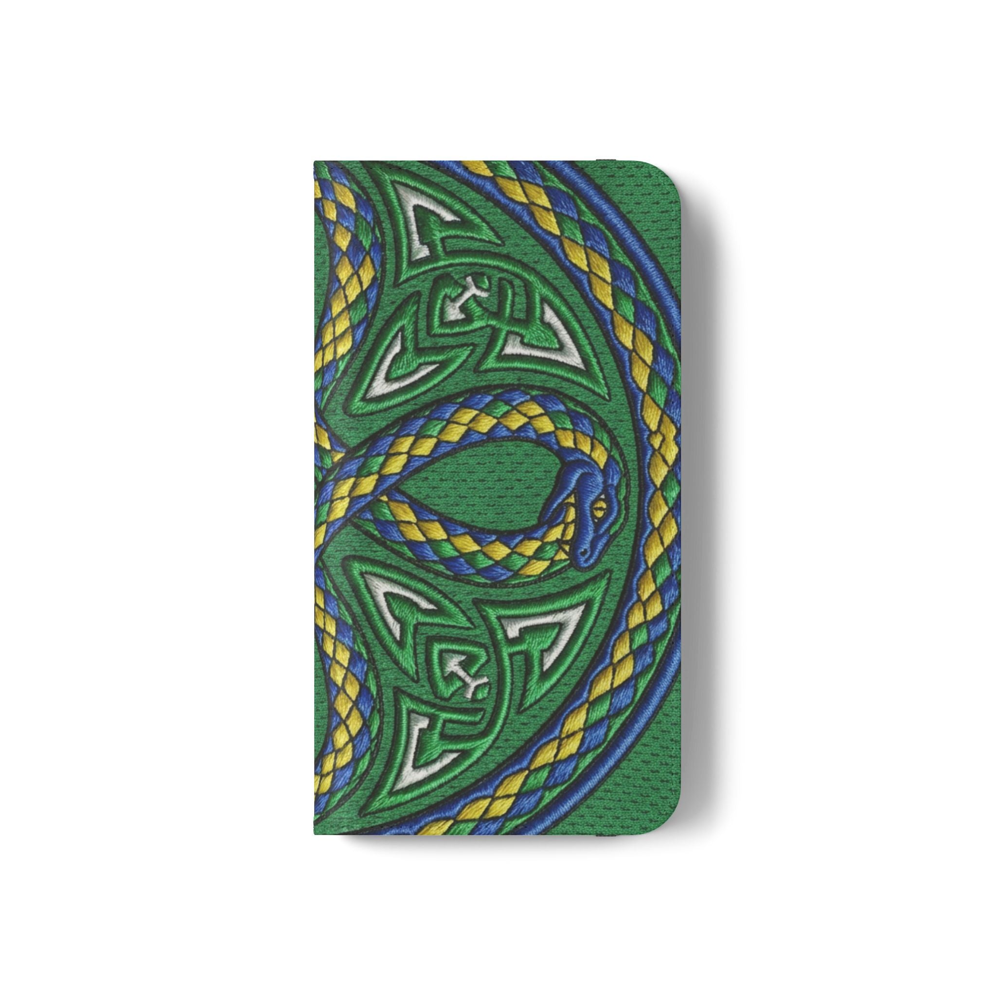 Ouroboros Green Flip Phone Case - Green & Gold Celtic Wallet Cover