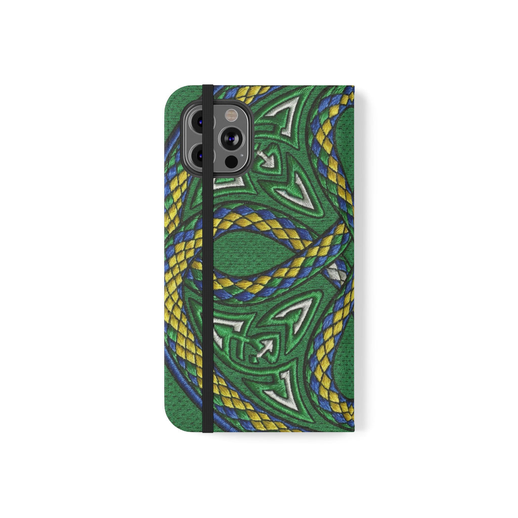 Ouroboros Green Flip Phone Case - Green & Gold Celtic Wallet Cover
