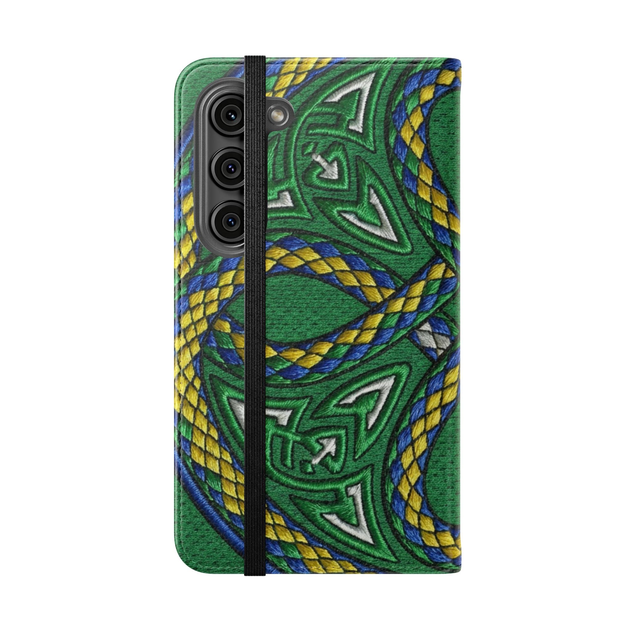 Ouroboros Green Flip Phone Case - Green & Gold Celtic Wallet Cover