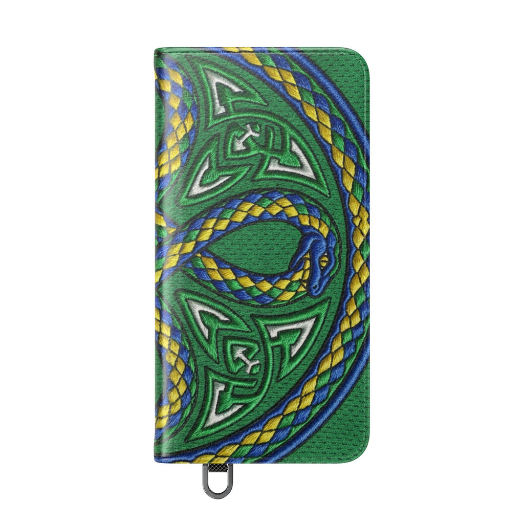 Ouroboros Green Flip Phone Case - Green & Gold Celtic Wallet Cover