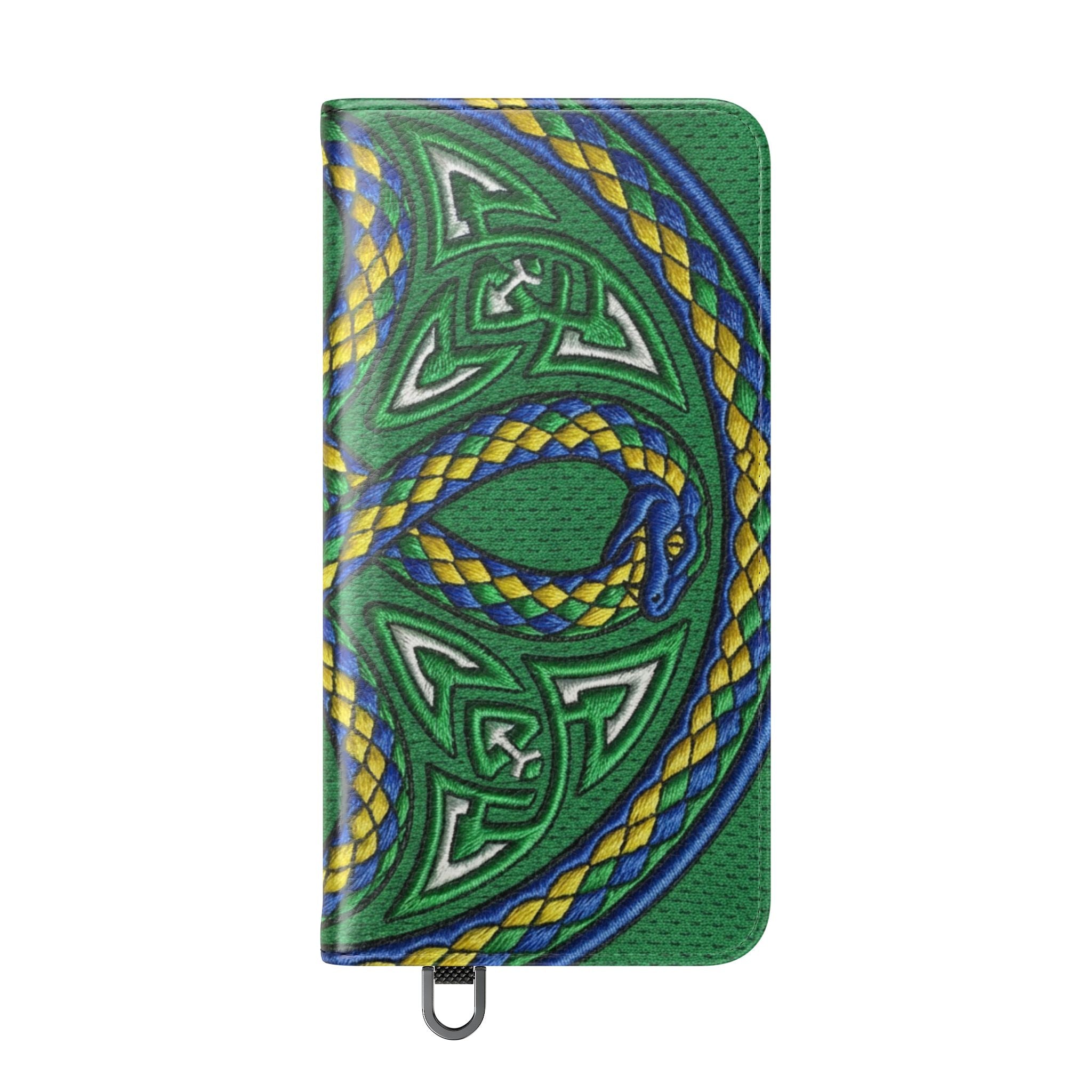 Ouroboros Green Flip Phone Case - Green & Gold Celtic Wallet Cover