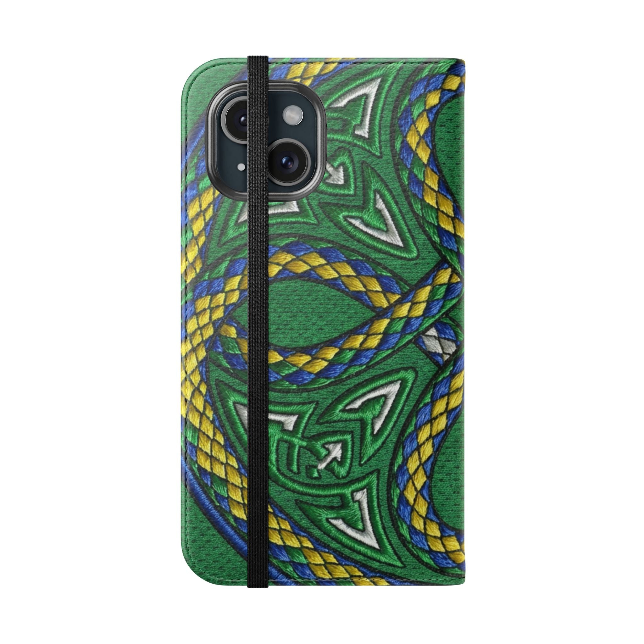 Ouroboros Green Flip Phone Case - Green & Gold Celtic Wallet Cover