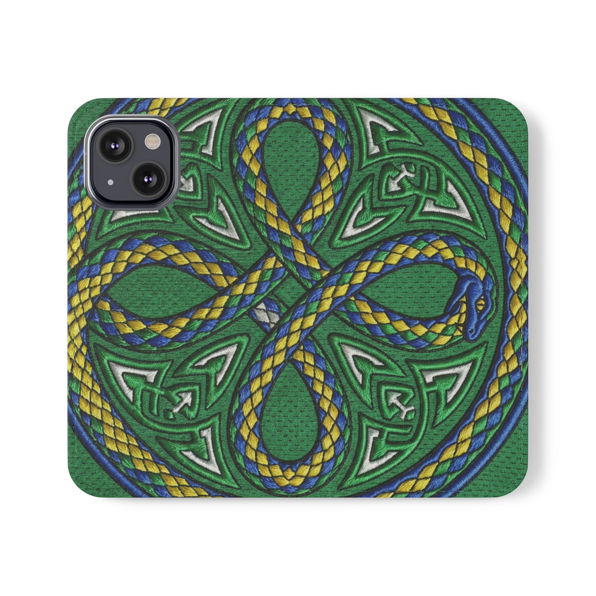 Ouroboros Green Flip Phone Case - Green & Gold Celtic Wallet Cover