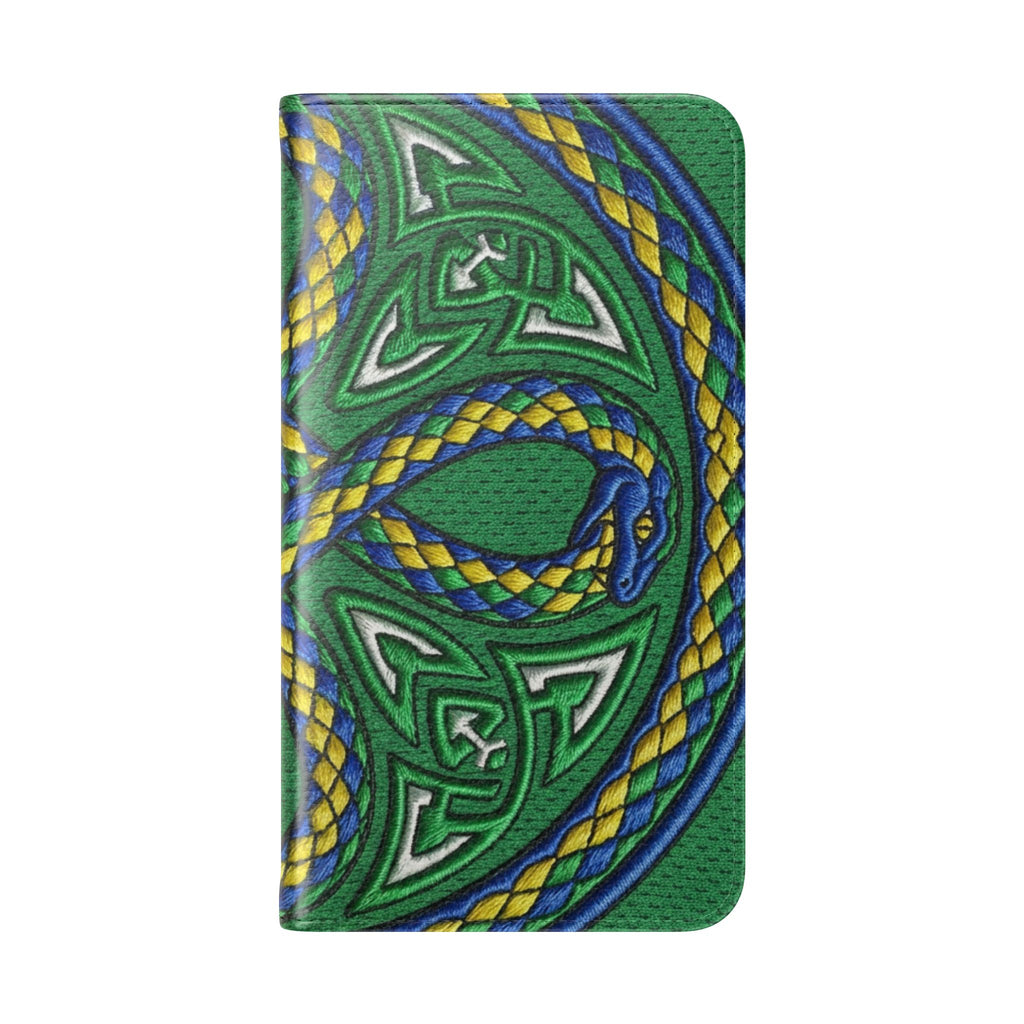 Ouroboros Green Flip Phone Case - Green & Gold Celtic Wallet Cover