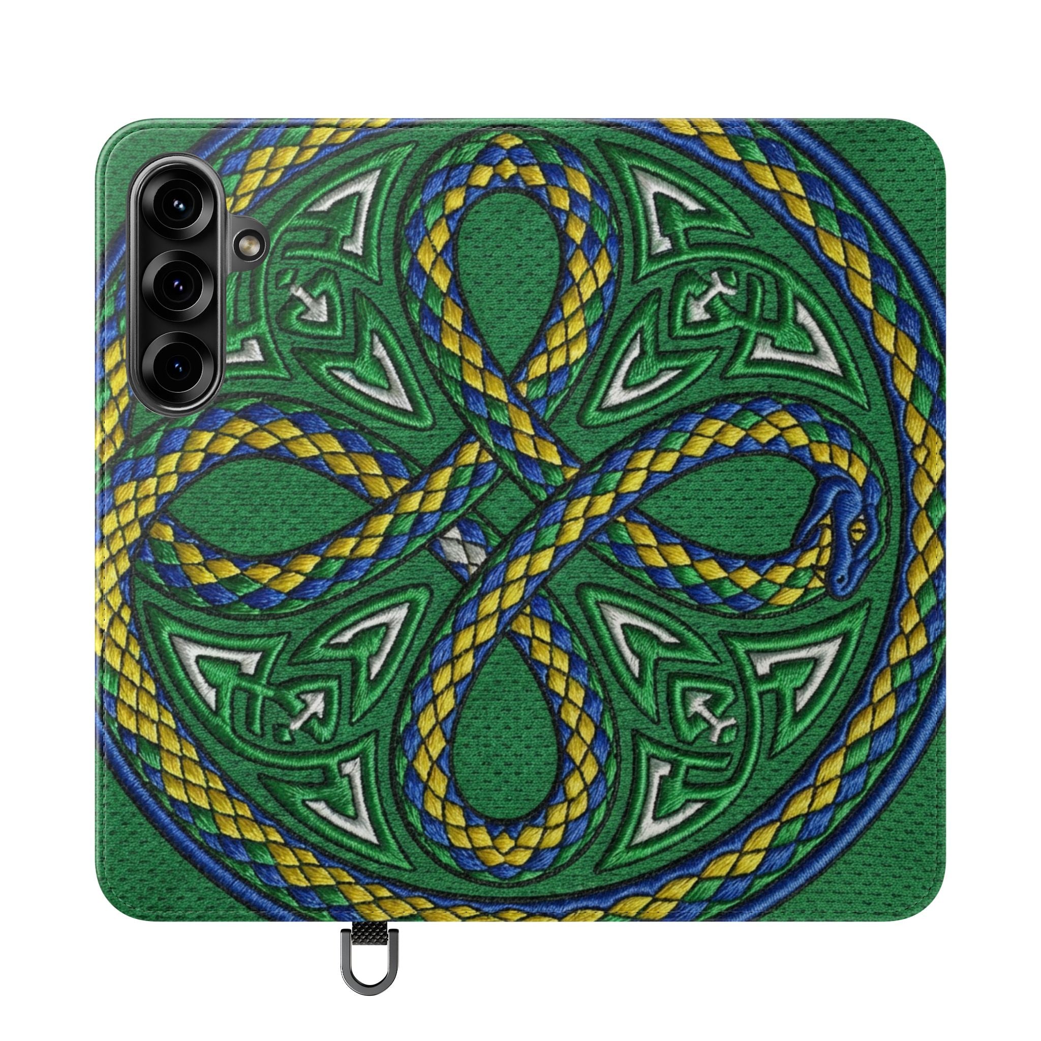 Ouroboros Green Flip Phone Case - Green & Gold Celtic Wallet Cover