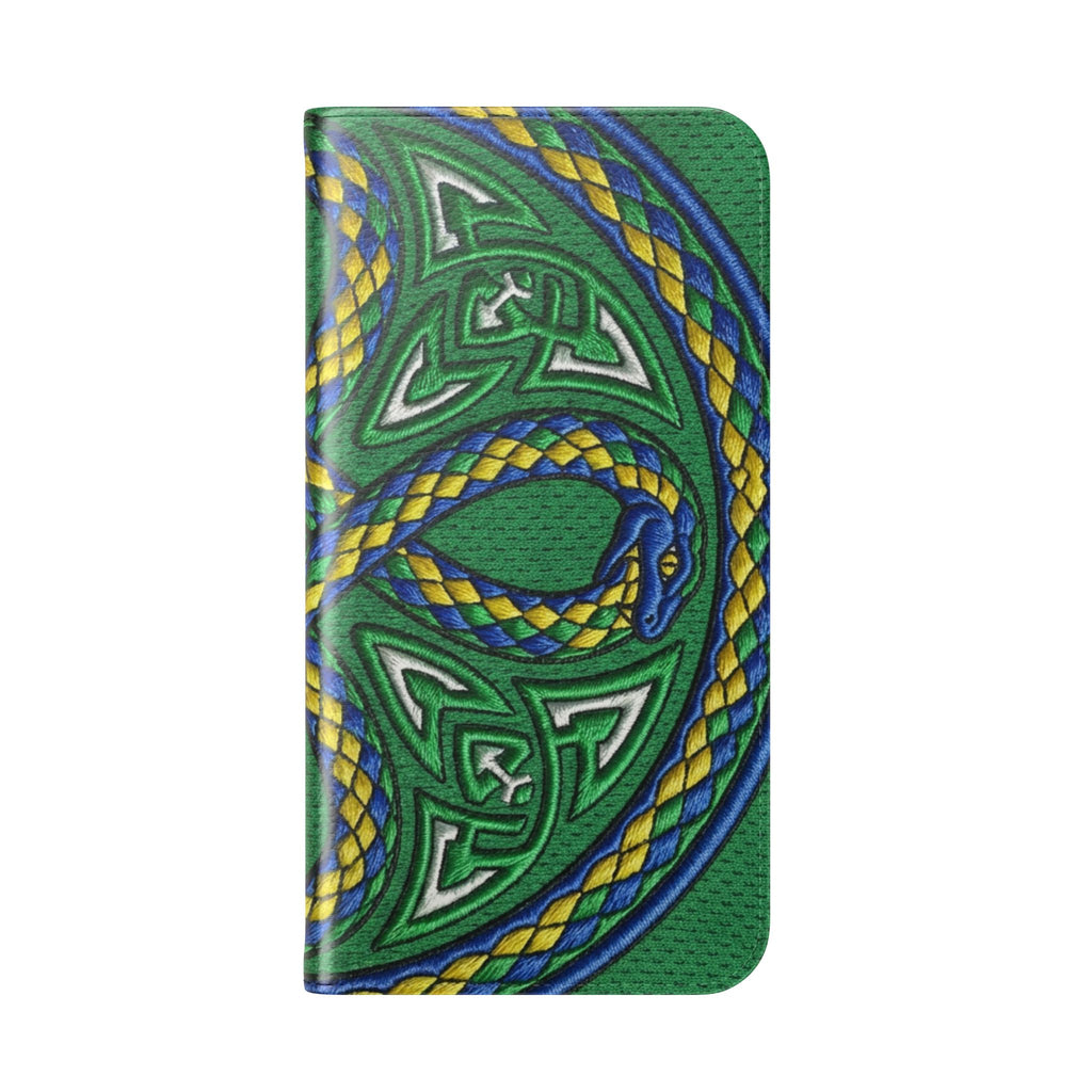 Ouroboros Green Flip Phone Case - Green & Gold Celtic Wallet Cover