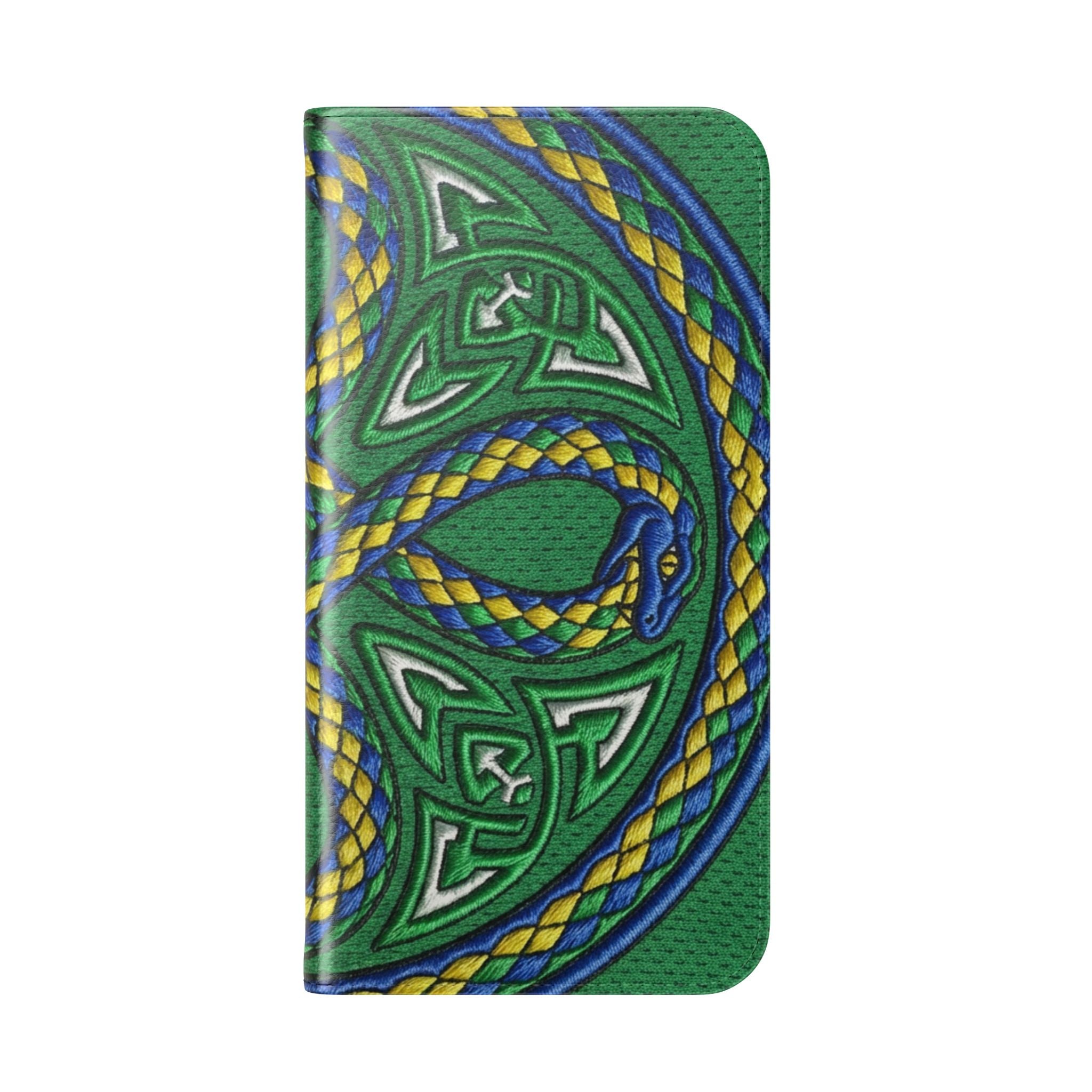 Ouroboros Green Flip Phone Case - Green & Gold Celtic Wallet Cover