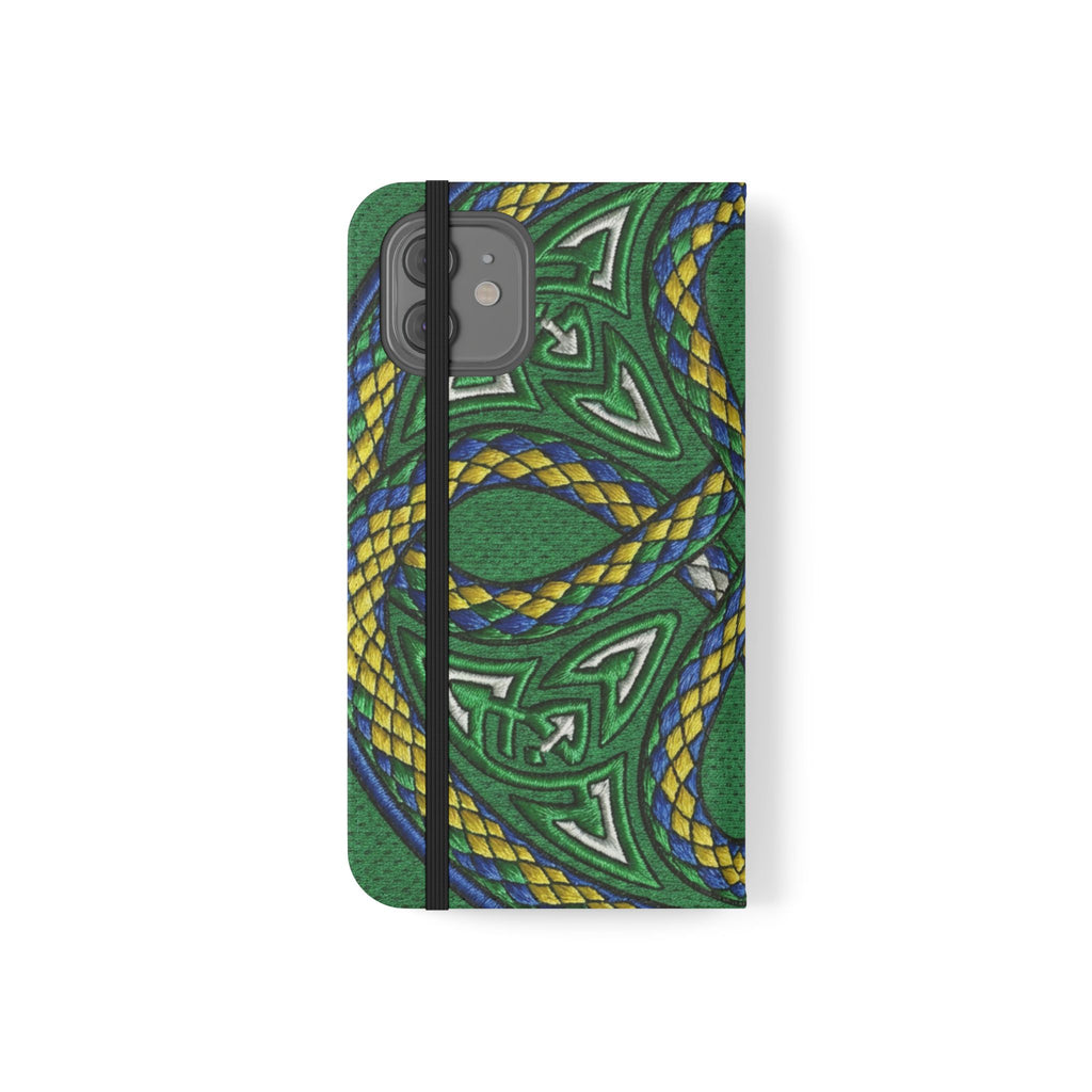 Ouroboros Green Flip Phone Case - Green & Gold Celtic Wallet Cover