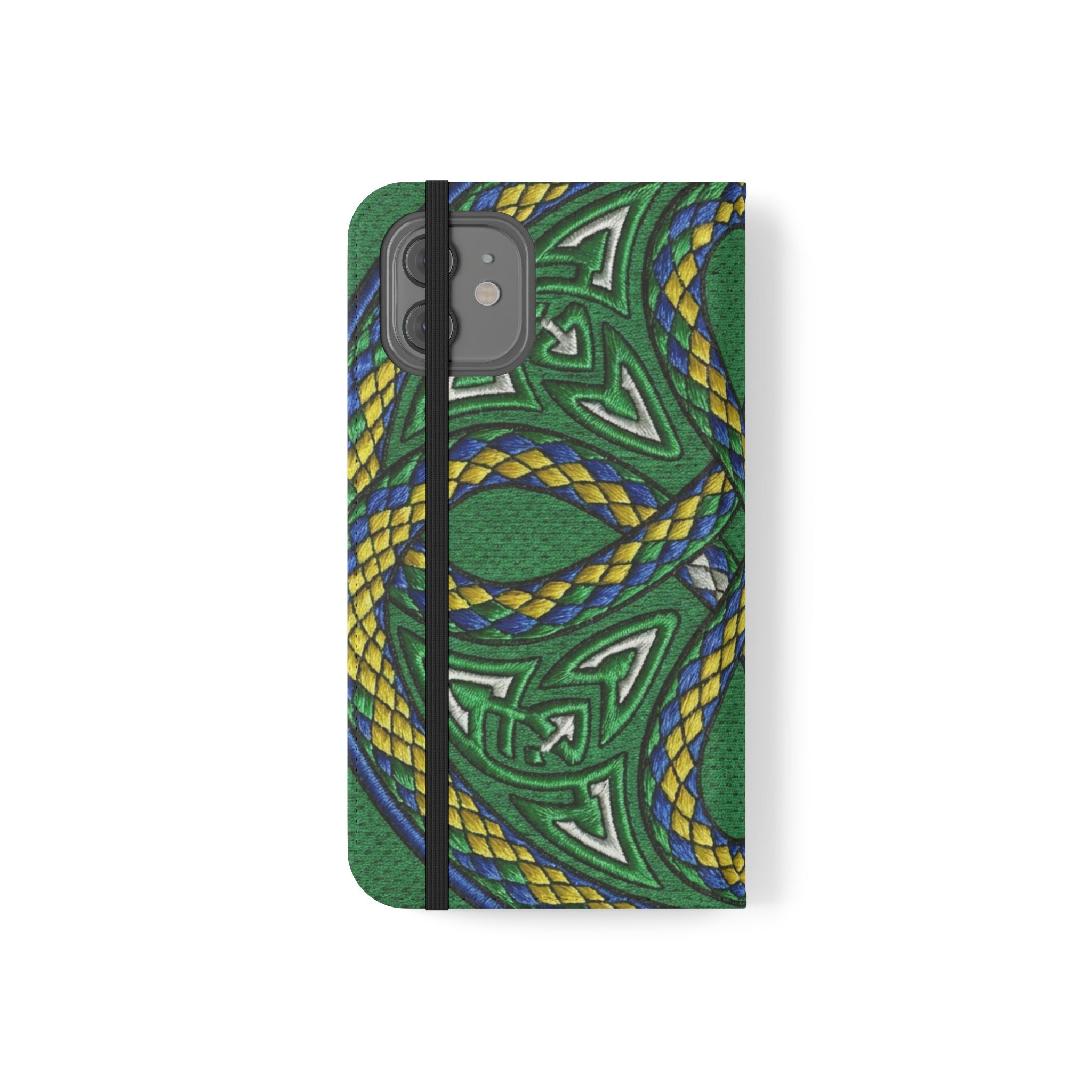 Ouroboros Green Flip Phone Case - Green & Gold Celtic Wallet Cover