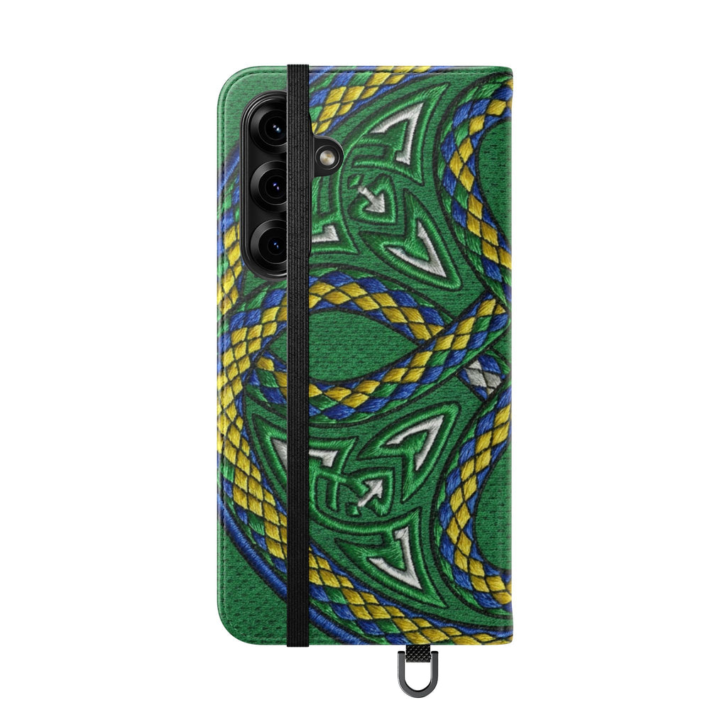 Ouroboros Green Flip Phone Case - Green & Gold Celtic Wallet Cover