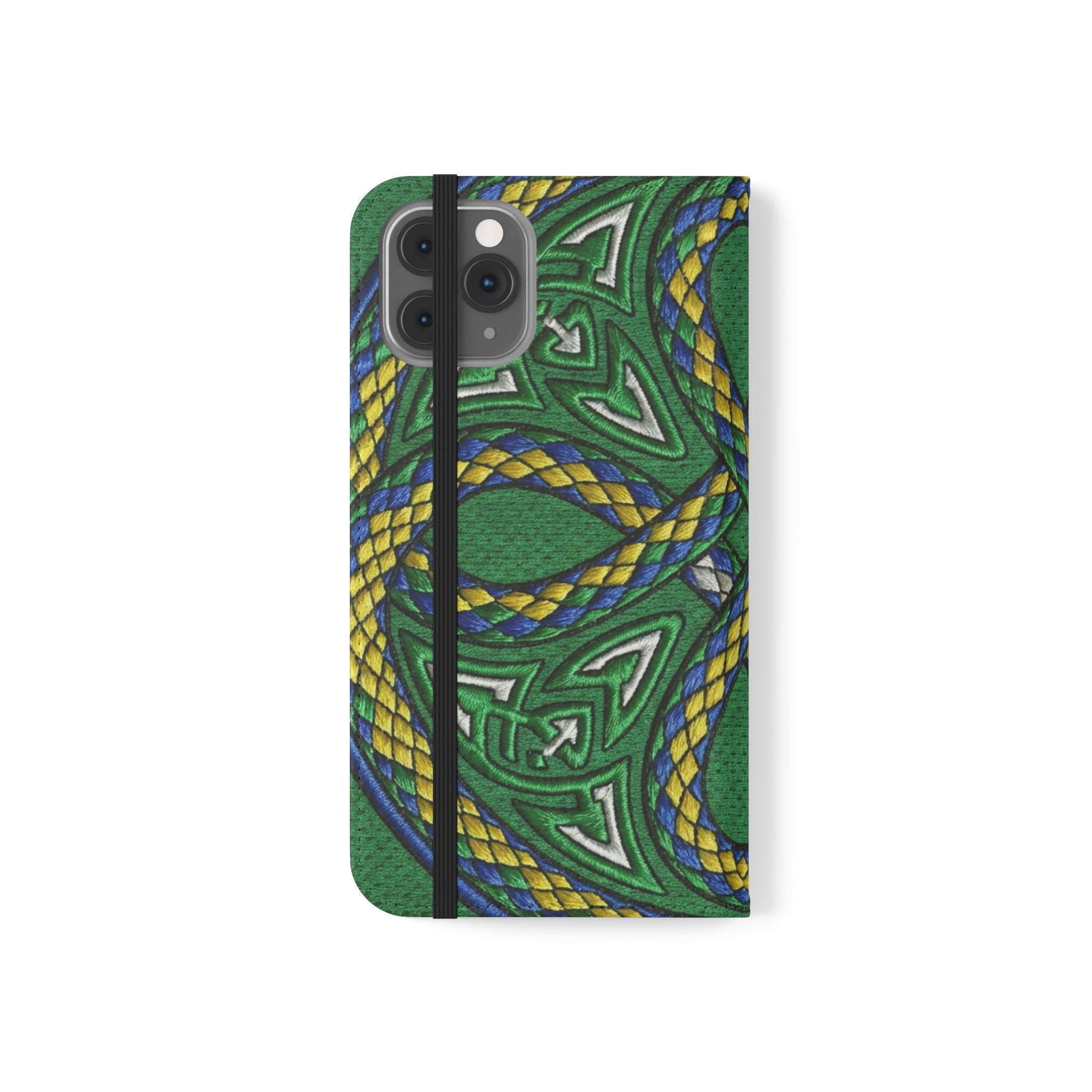 Ouroboros Green Flip Phone Case - Green & Gold Celtic Wallet Cover