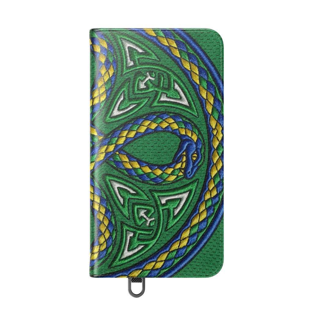 Ouroboros Green Flip Phone Case - Green & Gold Celtic Wallet Cover