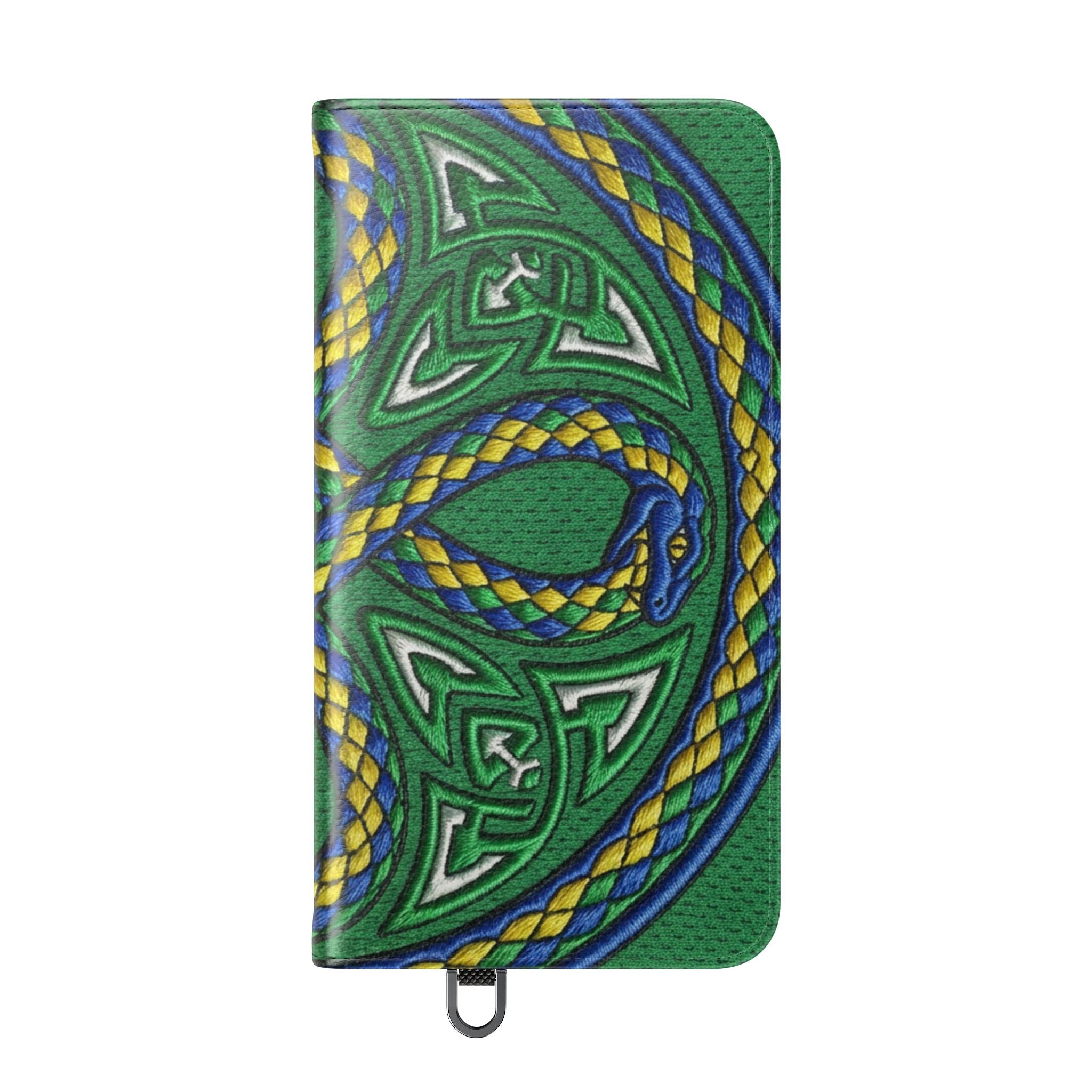 Ouroboros Green Flip Phone Case - Green & Gold Celtic Wallet Cover