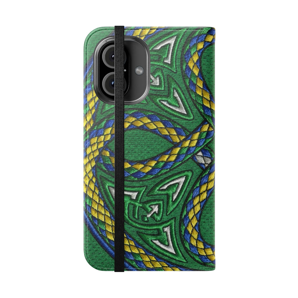 Ouroboros Green Flip Phone Case - Green & Gold Celtic Wallet Cover