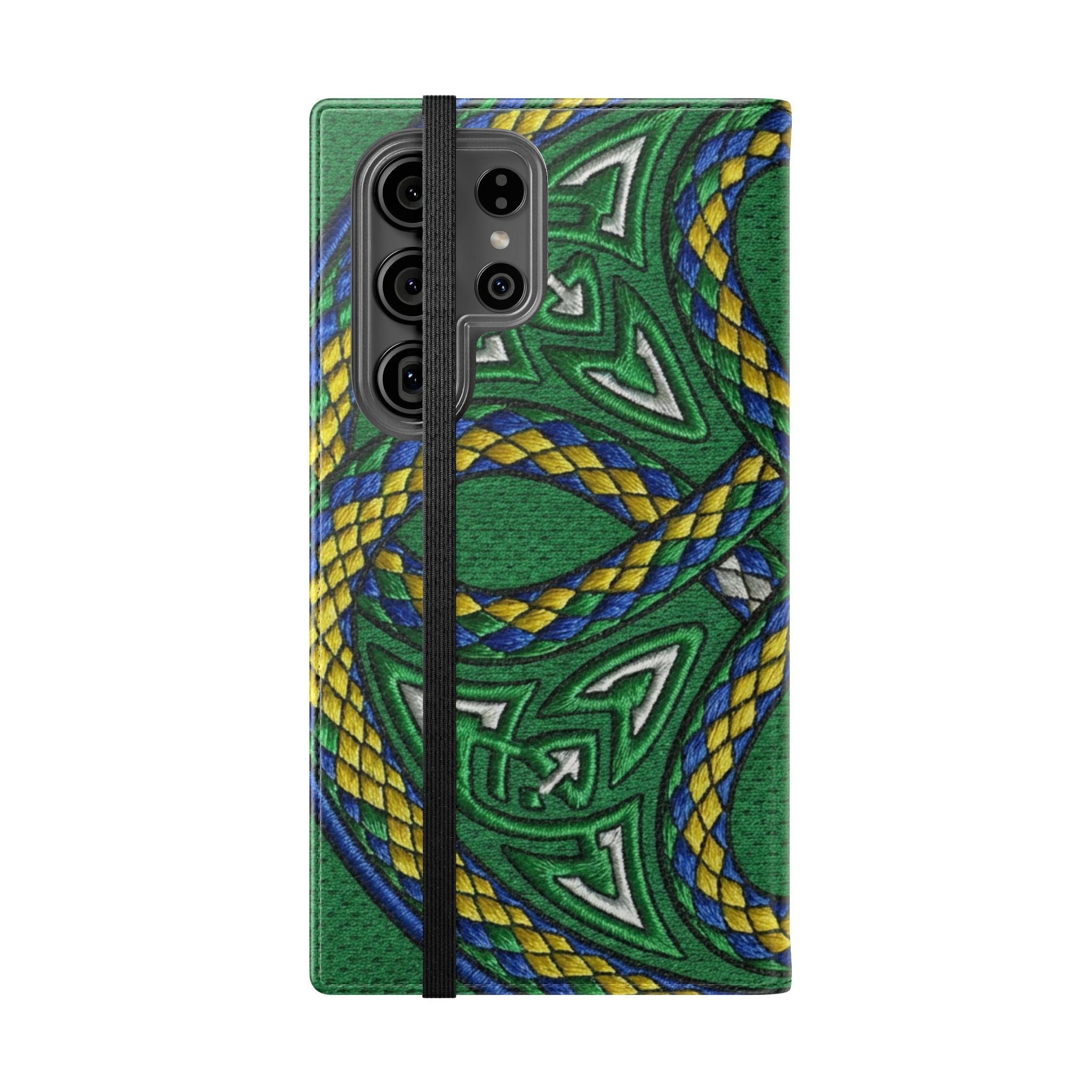 Ouroboros Green Flip Phone Case - Green & Gold Celtic Wallet Cover