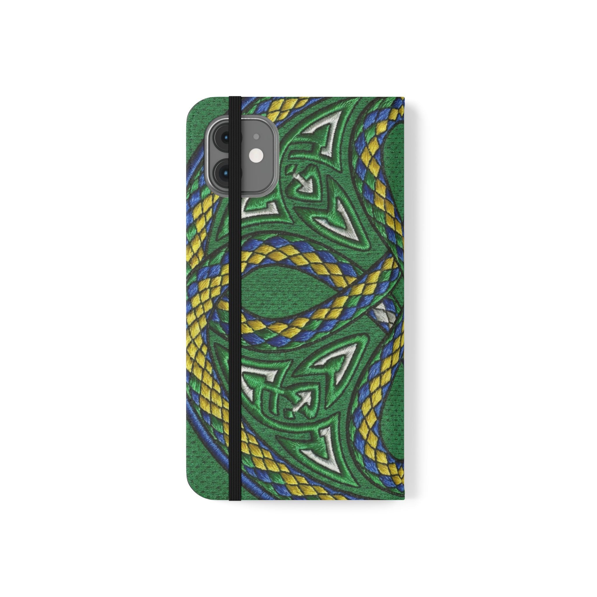 Ouroboros Green Flip Phone Case - Green & Gold Celtic Wallet Cover